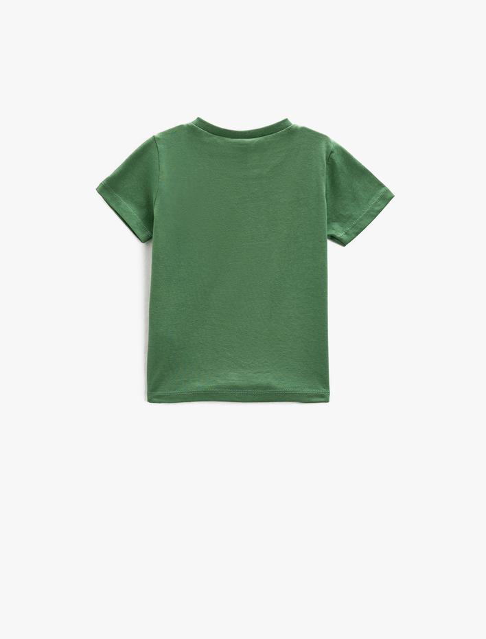 Erkek Bebek Dinozor Baskılı Kısa Kollu Tişört Bisiklet Yaka