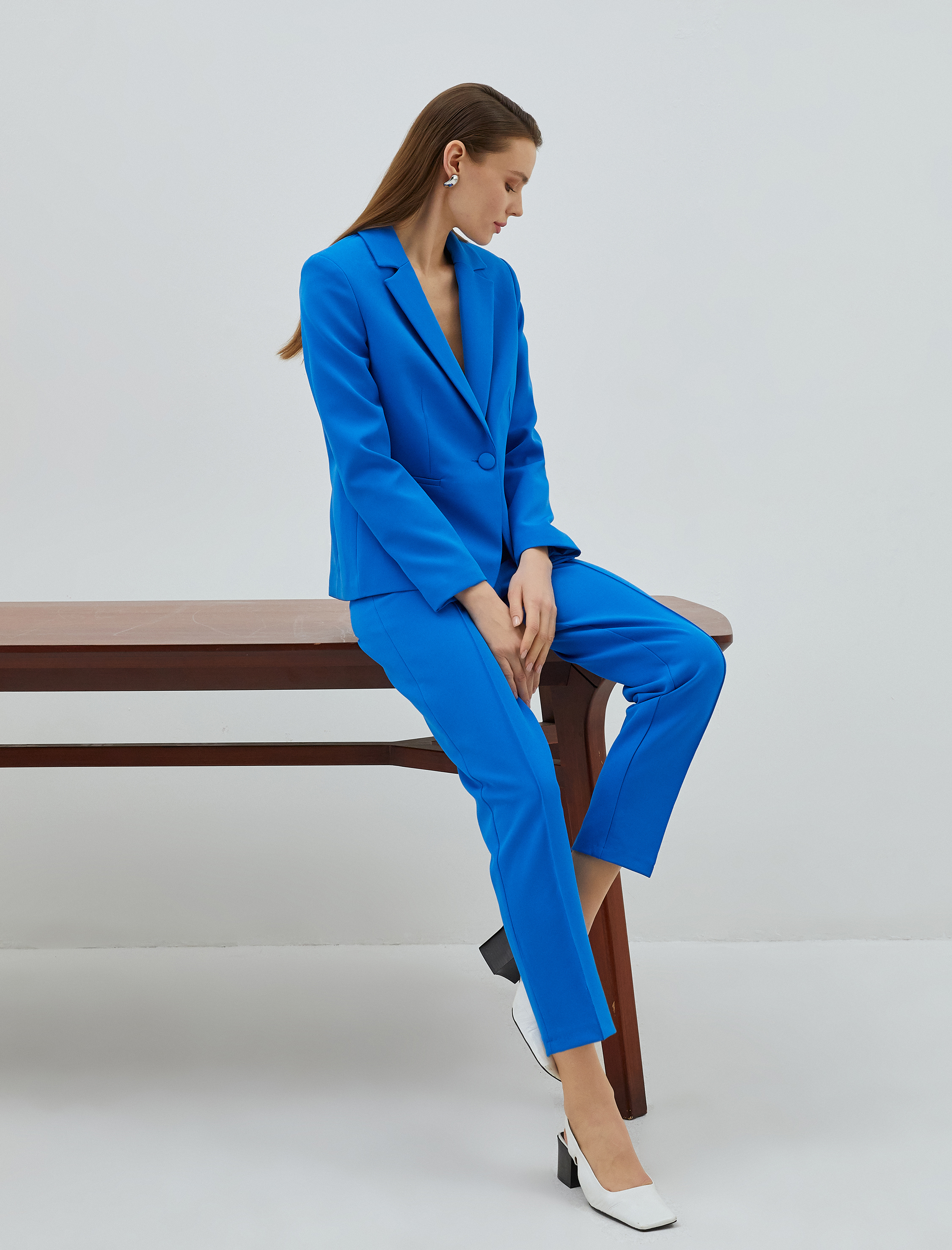   Dar Kesim Kumaş Pantolon Nervürlü Yüksek Bel