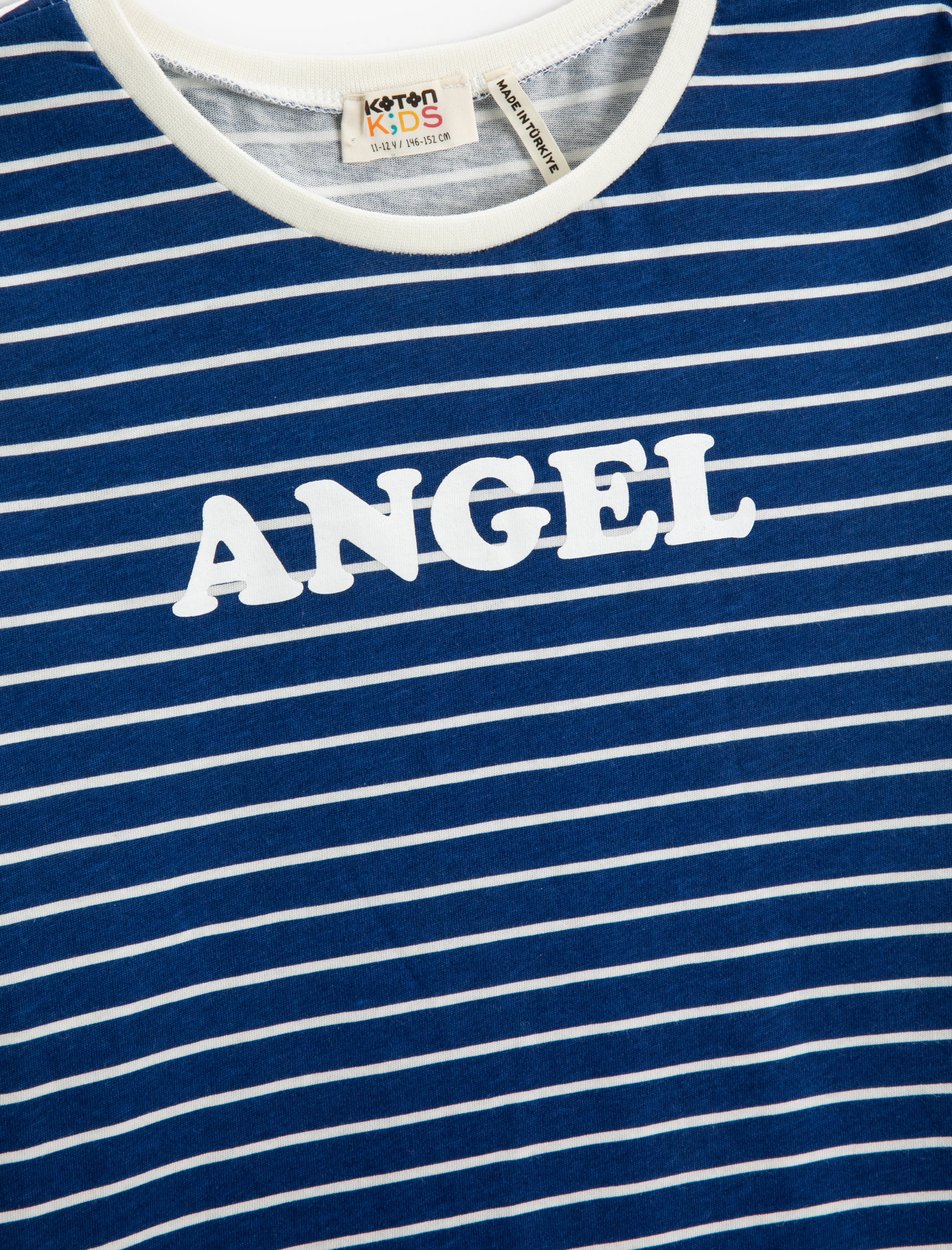  Kız Çocuk Çizgili Tişört Basılı Kısa Kollu Bisiklet Yaka Pamuklu