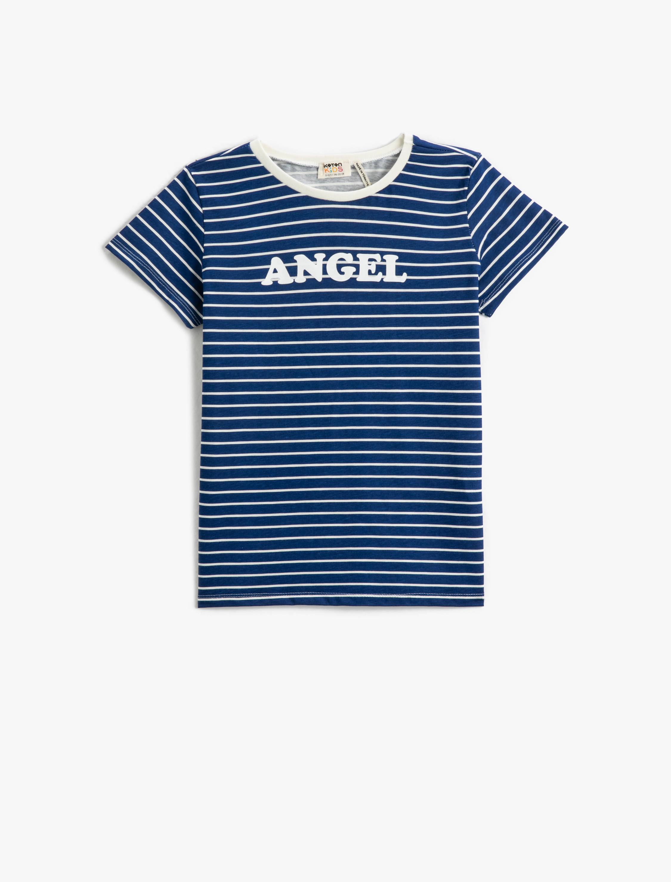  Kız Çocuk Çizgili Tişört Basılı Kısa Kollu Bisiklet Yaka Pamuklu