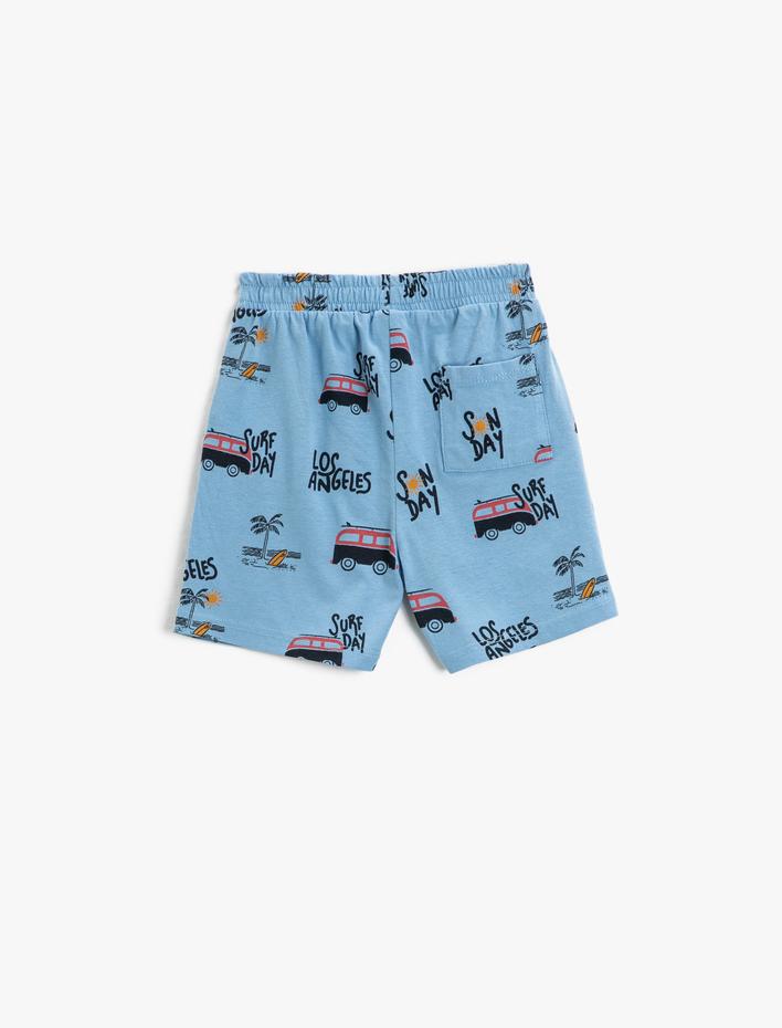 Erkek Bebek Şort Beli Bağlamalı Lastikli Araba Baskılı Cepli Pamuklu