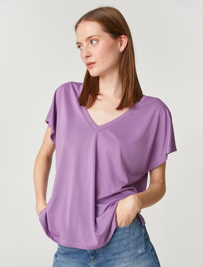  Basic Tişört V Yaka Modal Karışımlı