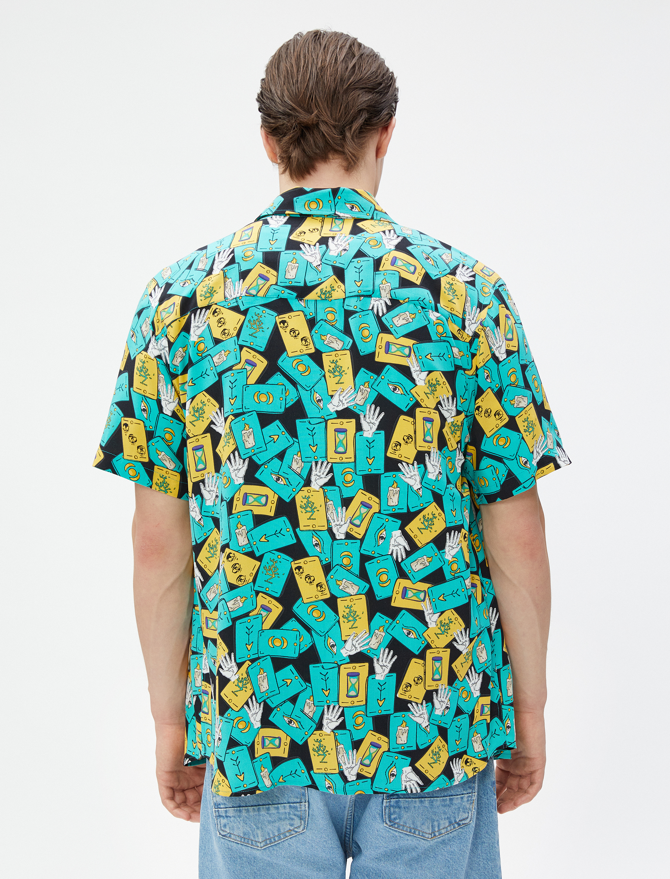   Kısa Kollu Gömlek Kart Baskılı Klasik Yaka