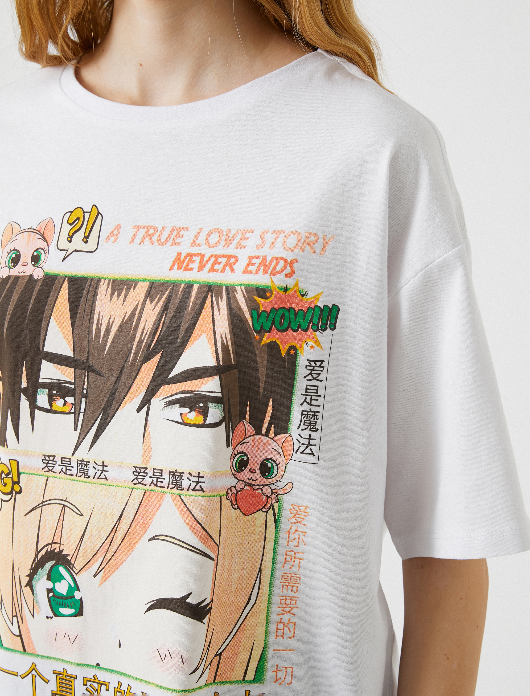   Anime Tişört Oversize Baskılı Kısa Kollu Bisiklet Yaka