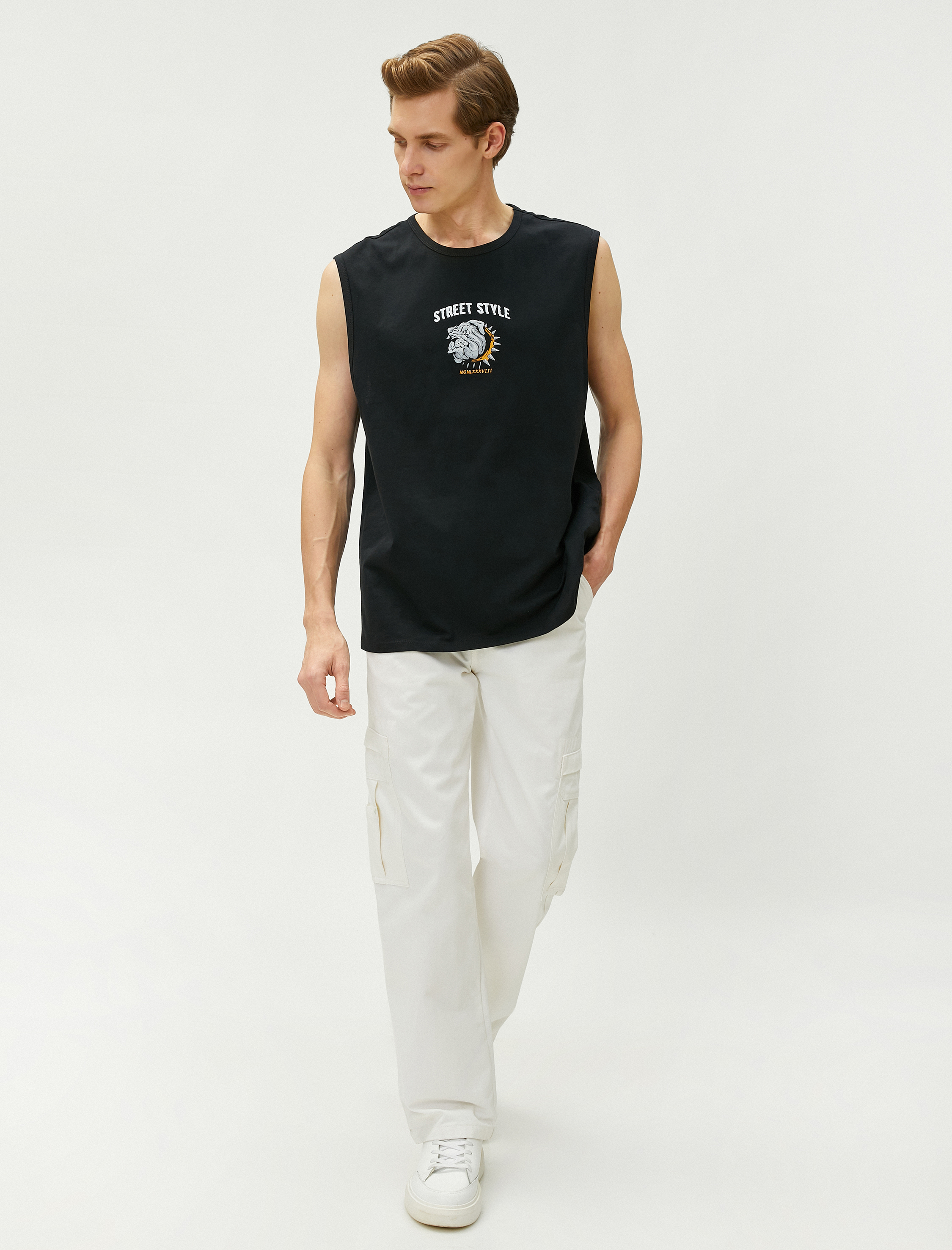   Slogan Baskılı Kolsuz Tişört Bisiklet Yaka