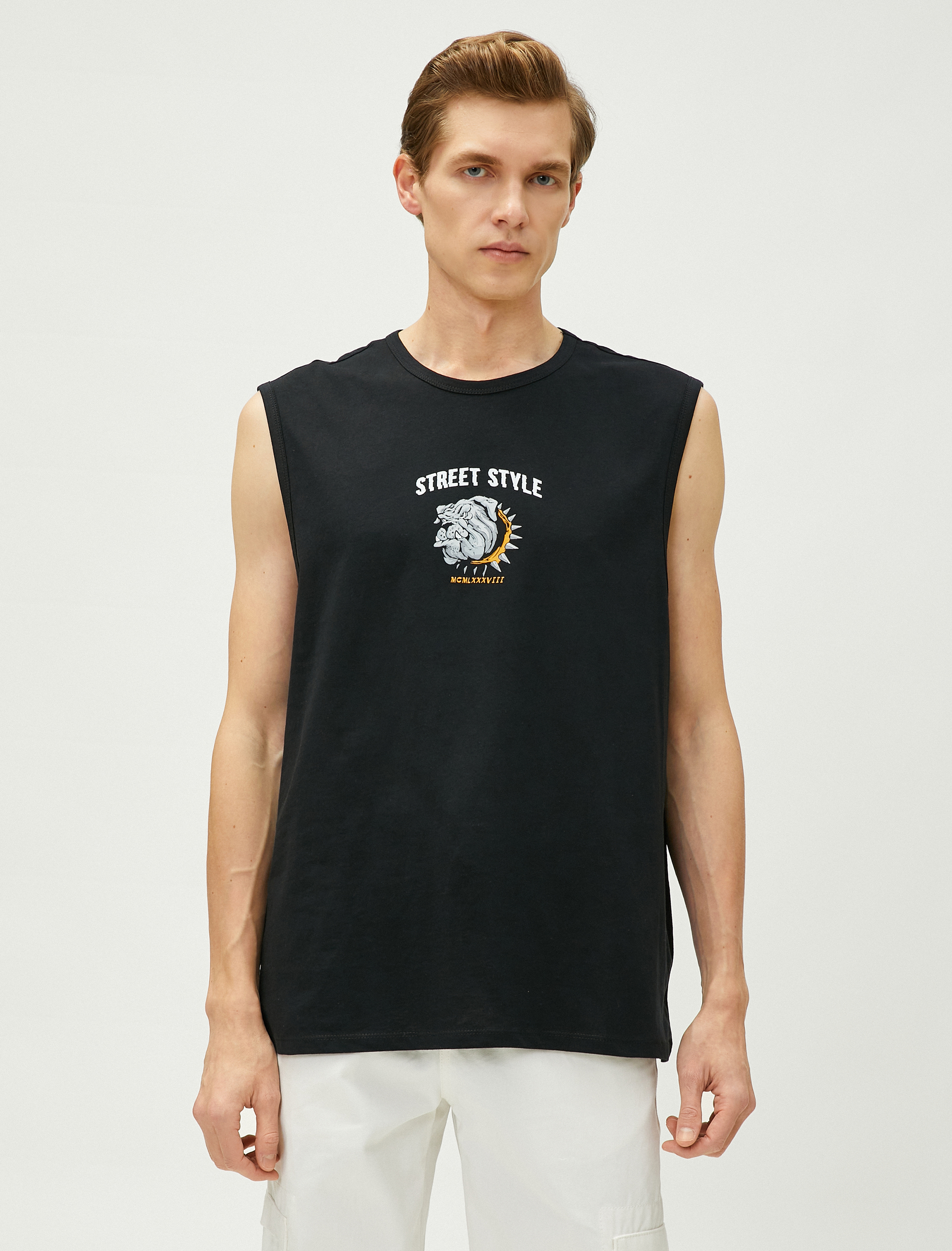   Slogan Baskılı Kolsuz Tişört Bisiklet Yaka