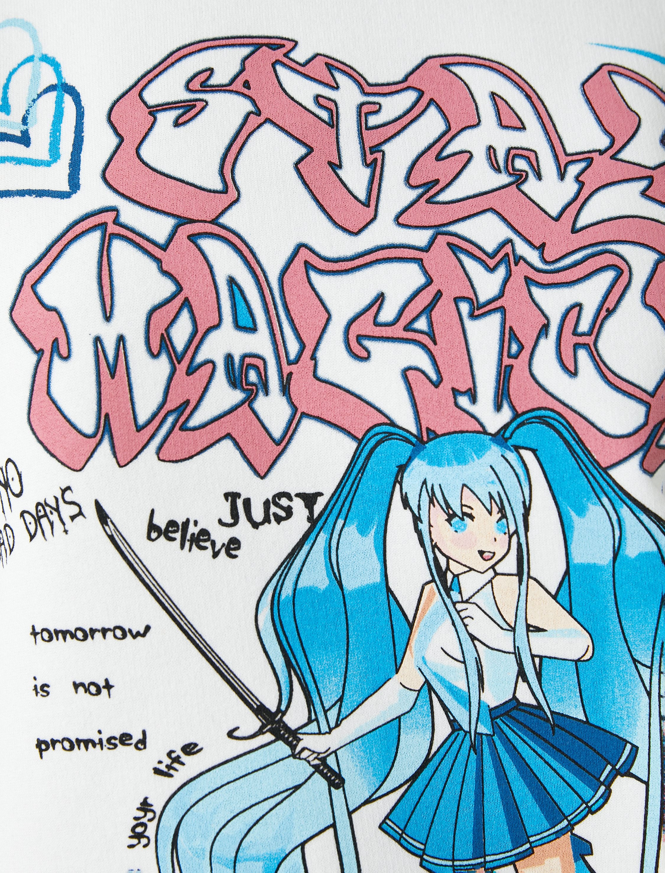   Şardonlu Anime Sweatshirt Bisiklet Yaka Uzun Kollu Rahat Kesim