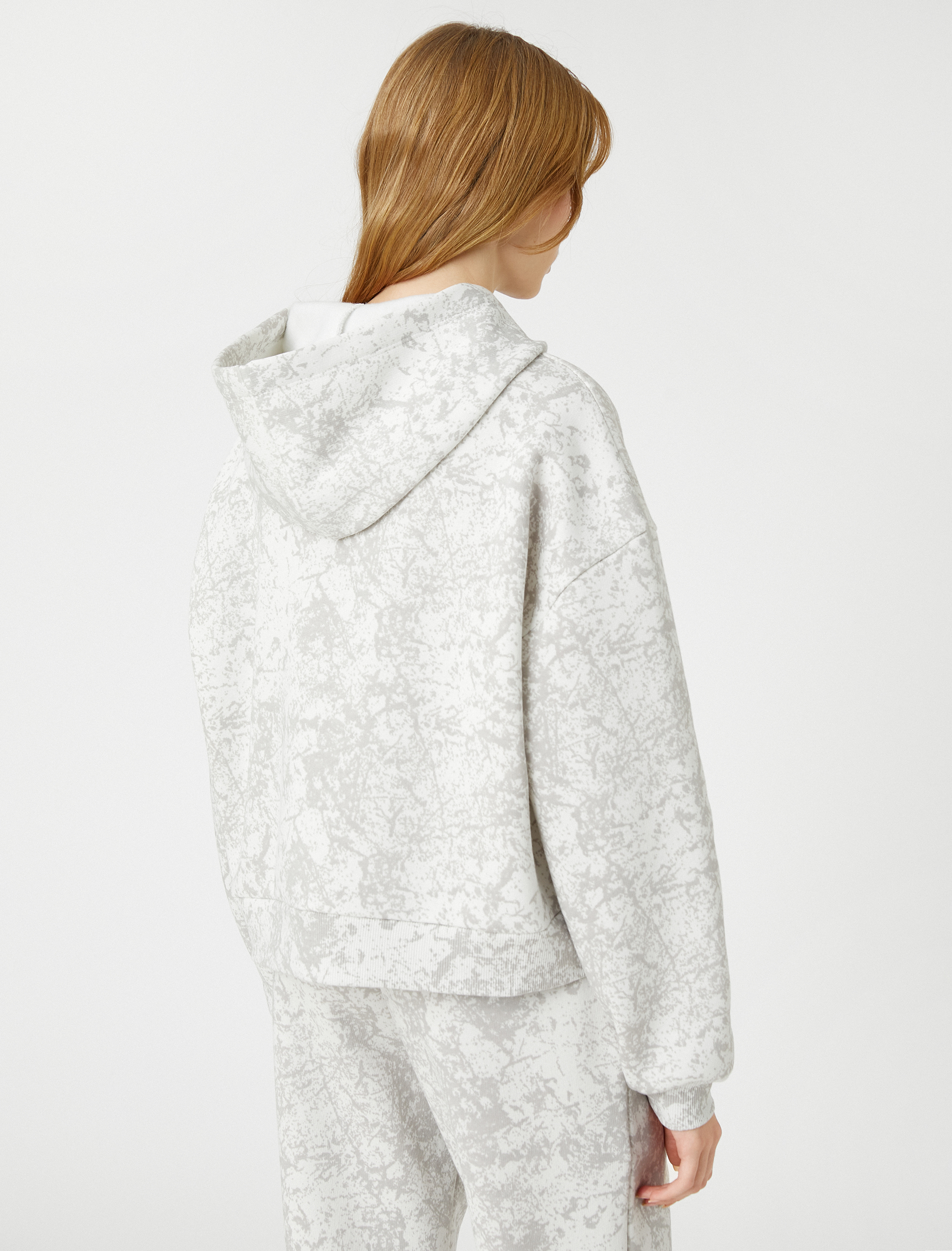   Şardonlu Kapüşonlu Sweatshirt Kolej Baskılı Uzun Kollu