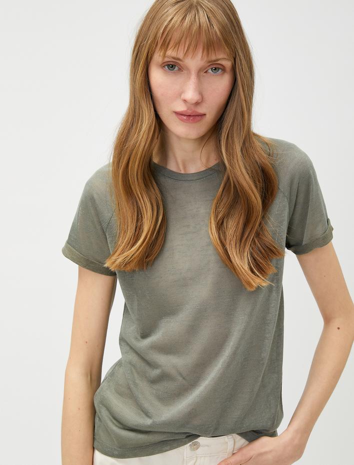  Bisiklet Yaka Kısa Kollu Yarı Transparan Tişört