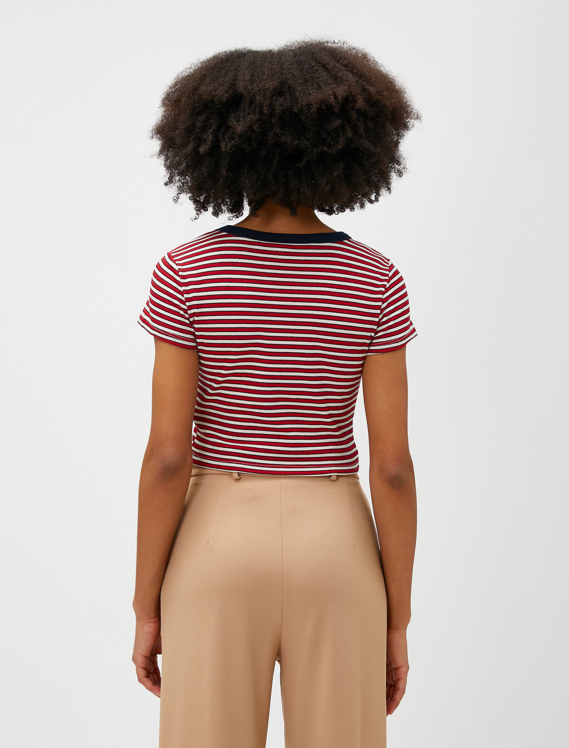   Crop Tişört Baskılı Kısa Kollu Bisiklet Yaka Viskon Karışımlı