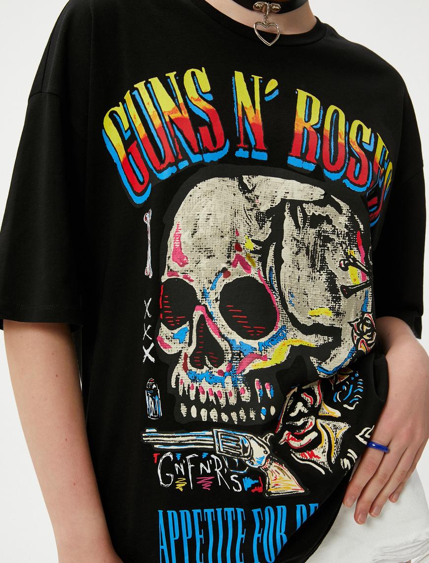   Guns n Roses Tişört Oversize Lisanslı Bisiklet Yaka Kısa Kollu Pamuklu