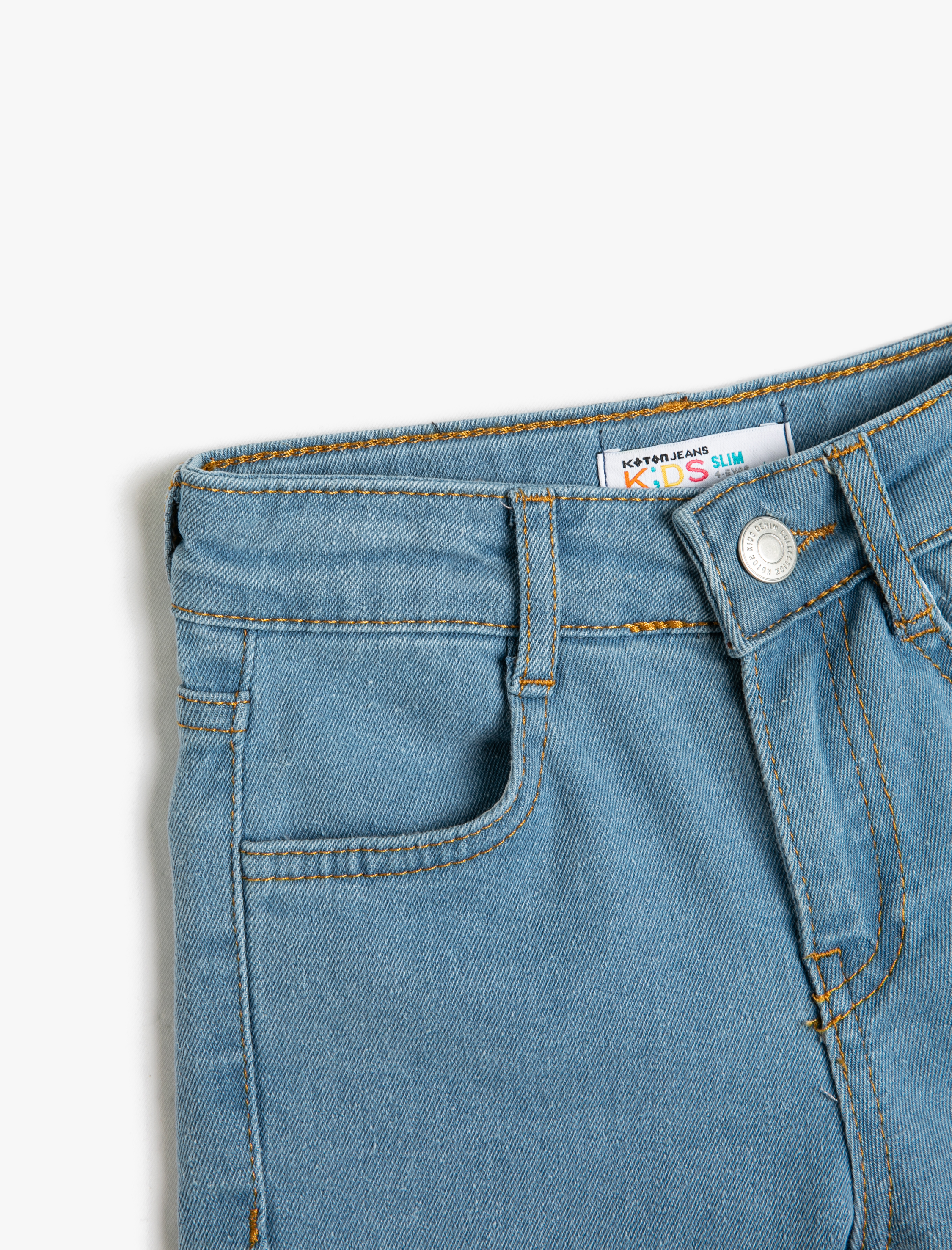 Erkek Çocuk Kot Şort Bermuda Cepli Pamuklu - Slim Fit Beli Ayarlanabilir Lastikli