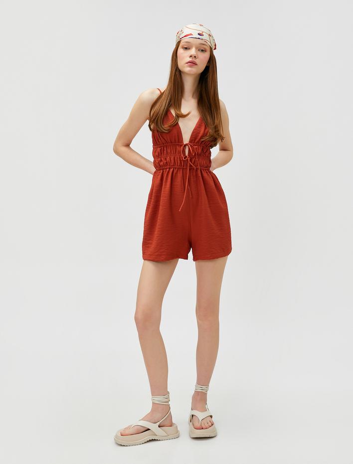  Şort Tulum Askılı Bağlama Detaylı Viskon