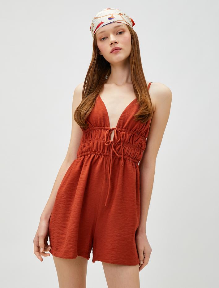  Şort Tulum Askılı Bağlama Detaylı Viskon