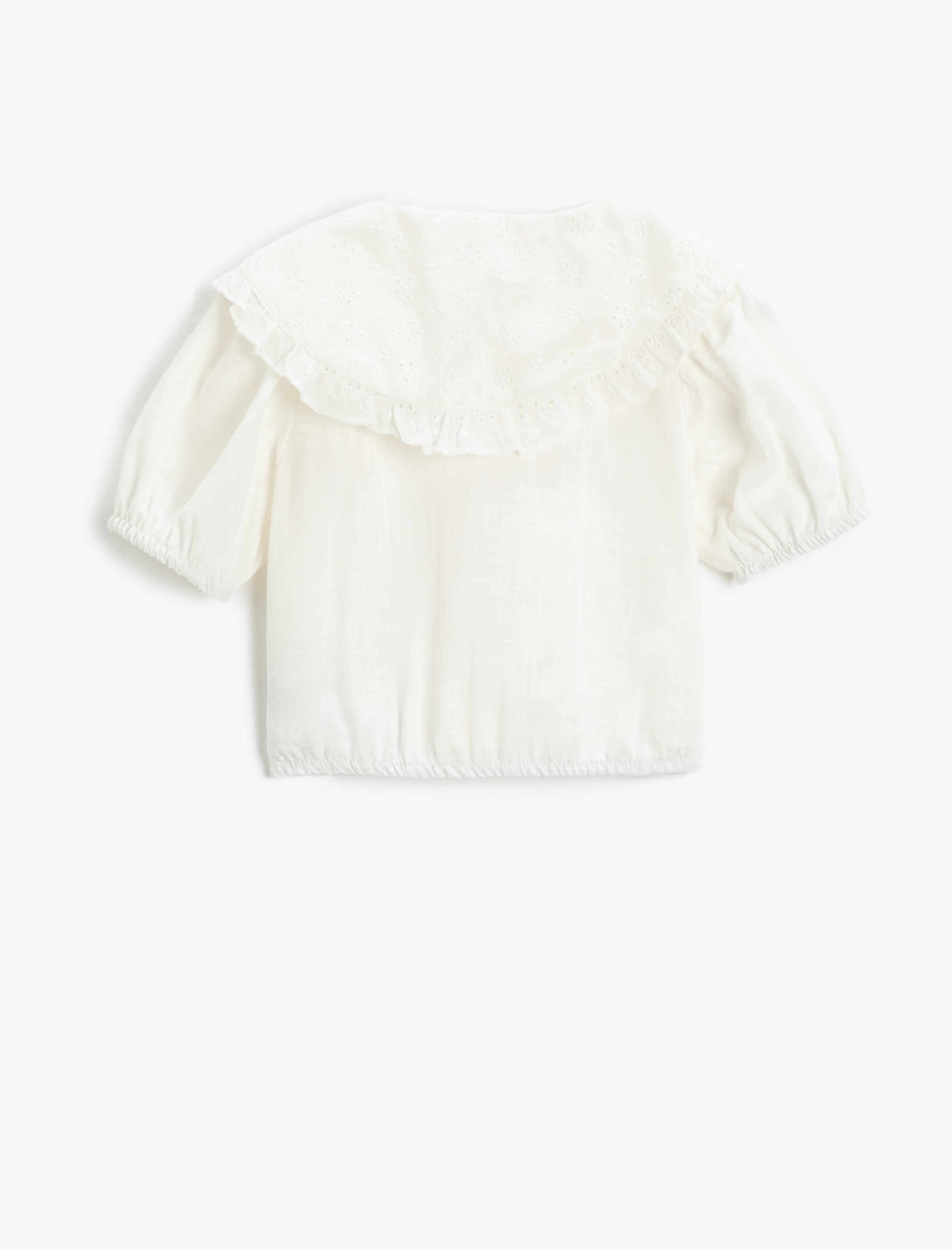  Kız Çocuk Crop Gömlek Geniş Bebe Yaka Kısa Balon Kollu Pamuklu