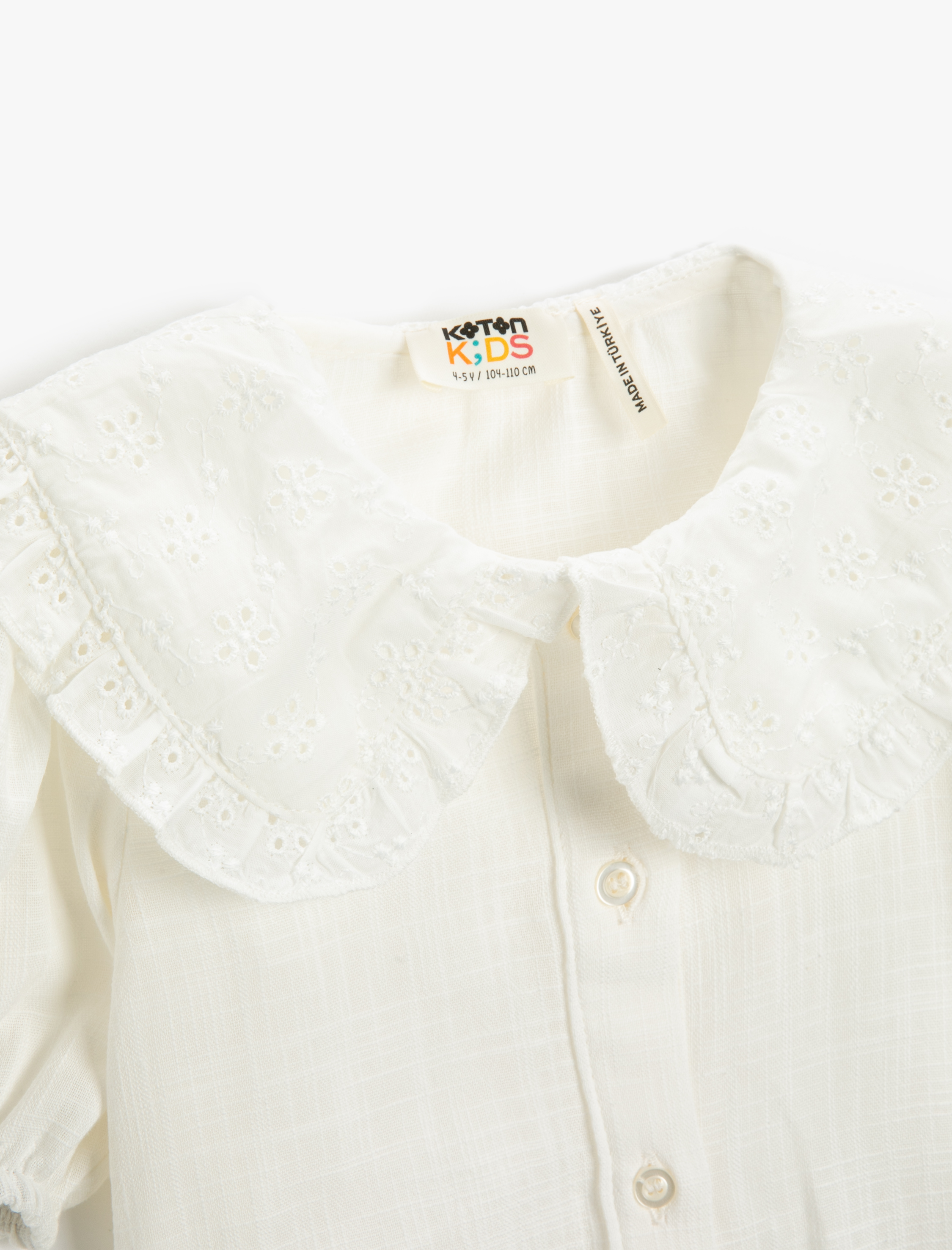  Kız Çocuk Crop Gömlek Geniş Bebe Yaka Kısa Balon Kollu Pamuklu