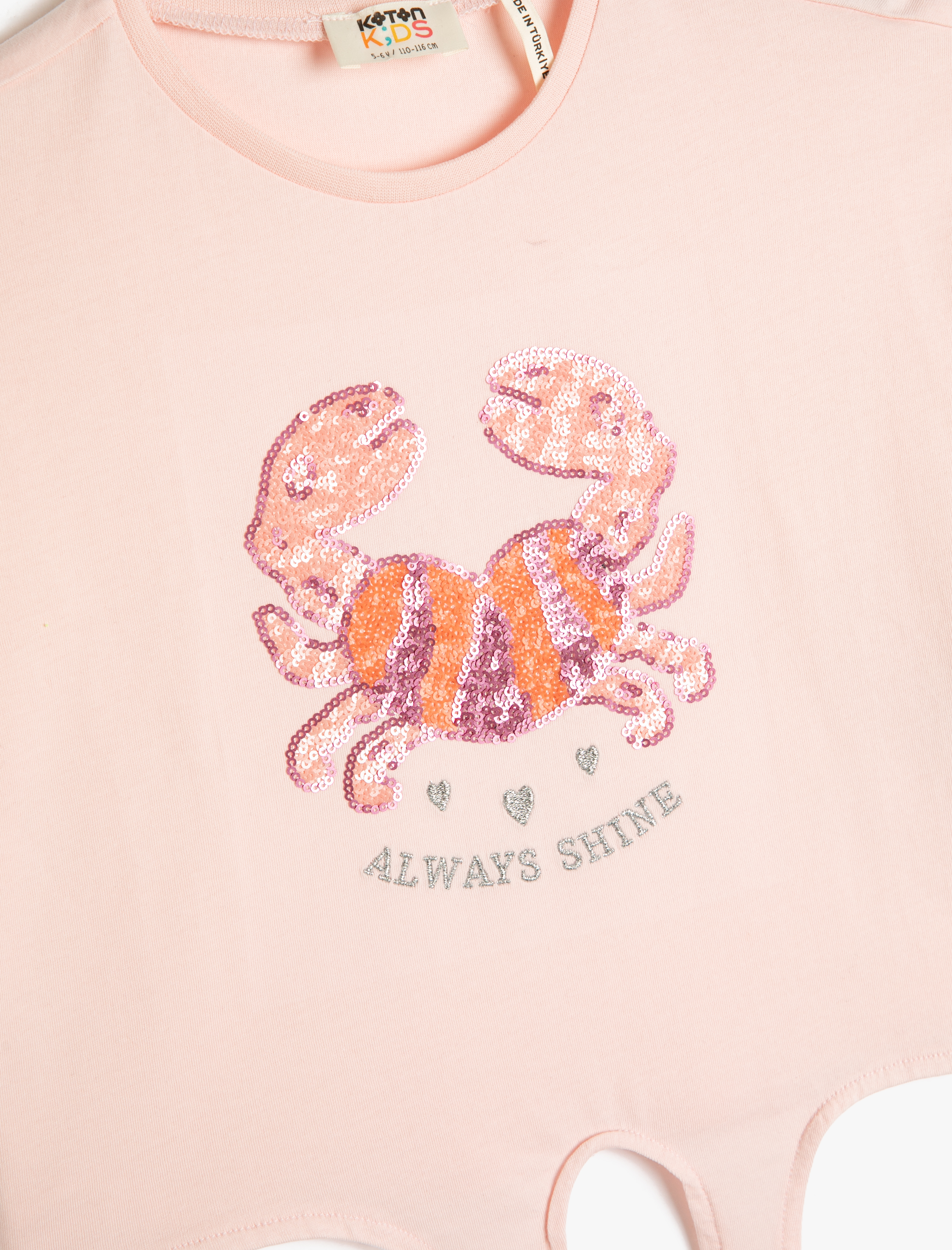  Kız Çocuk Tişört Önden Bağlama Detaylı Kısa Kollu Pamuklu Yengeç İşleme Detaylı