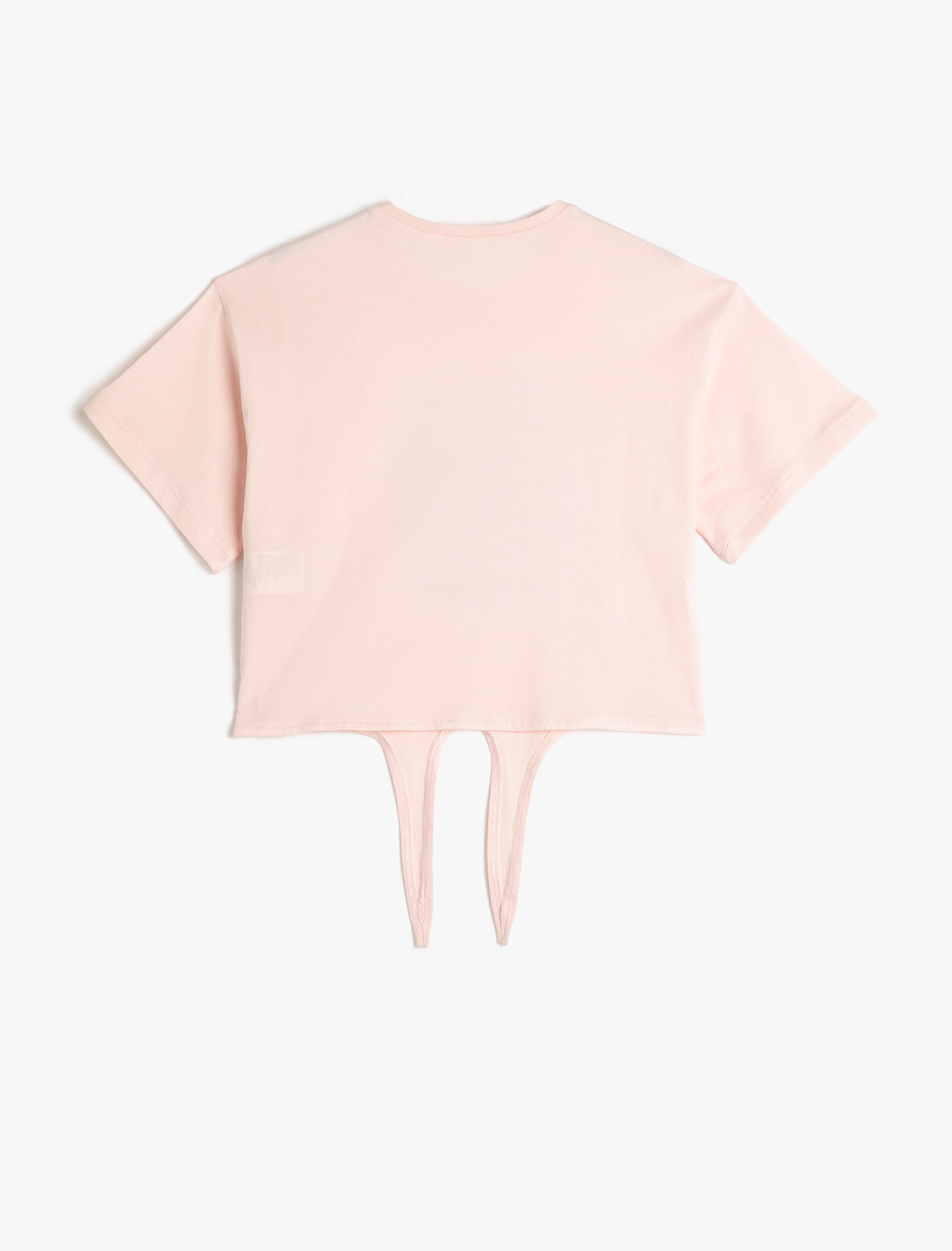  Kız Çocuk Tişört Önden Bağlama Detaylı Kısa Kollu Pamuklu Yengeç İşleme Detaylı