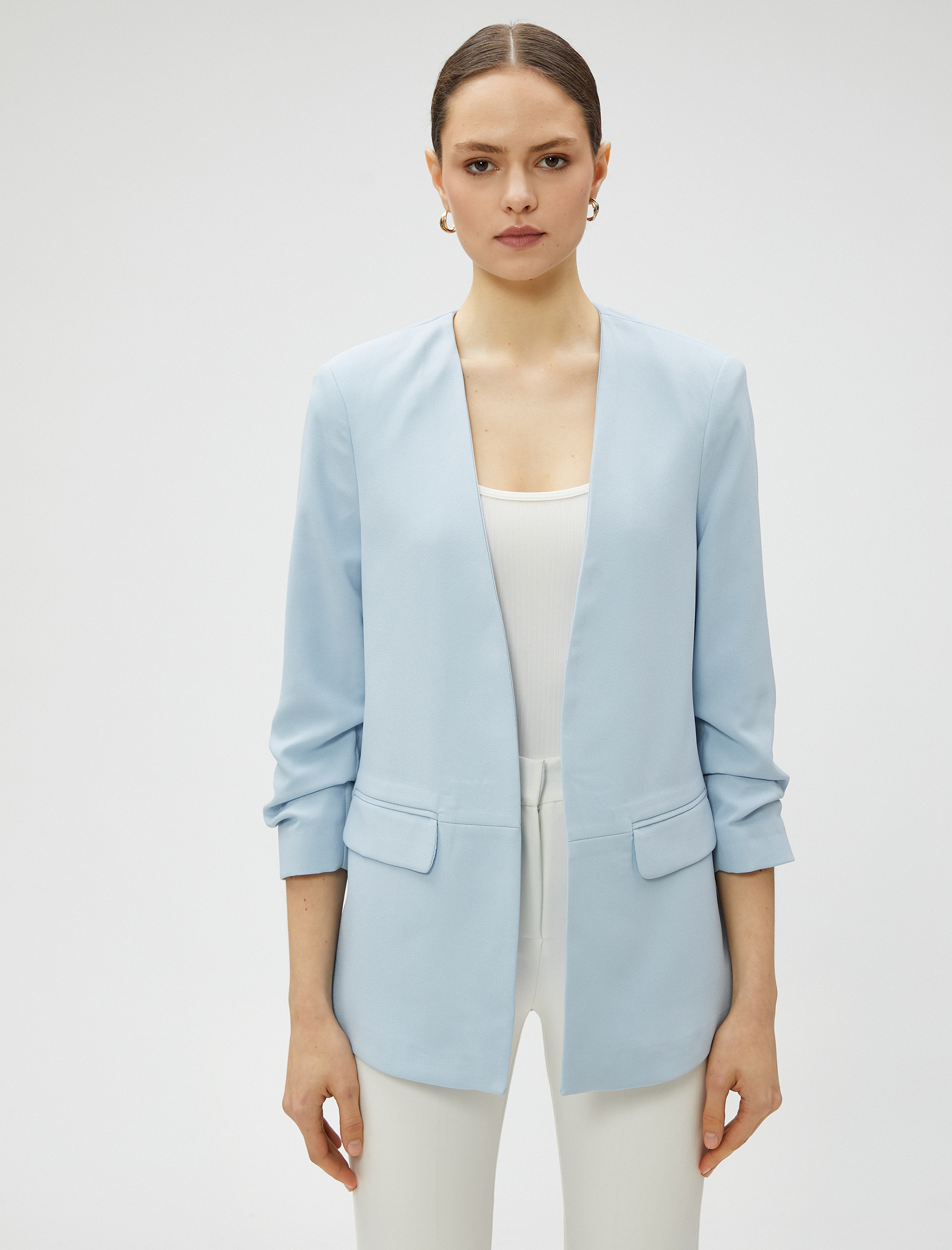   Kol Detaylı Blazer Ceket V Yaka Önü Açık