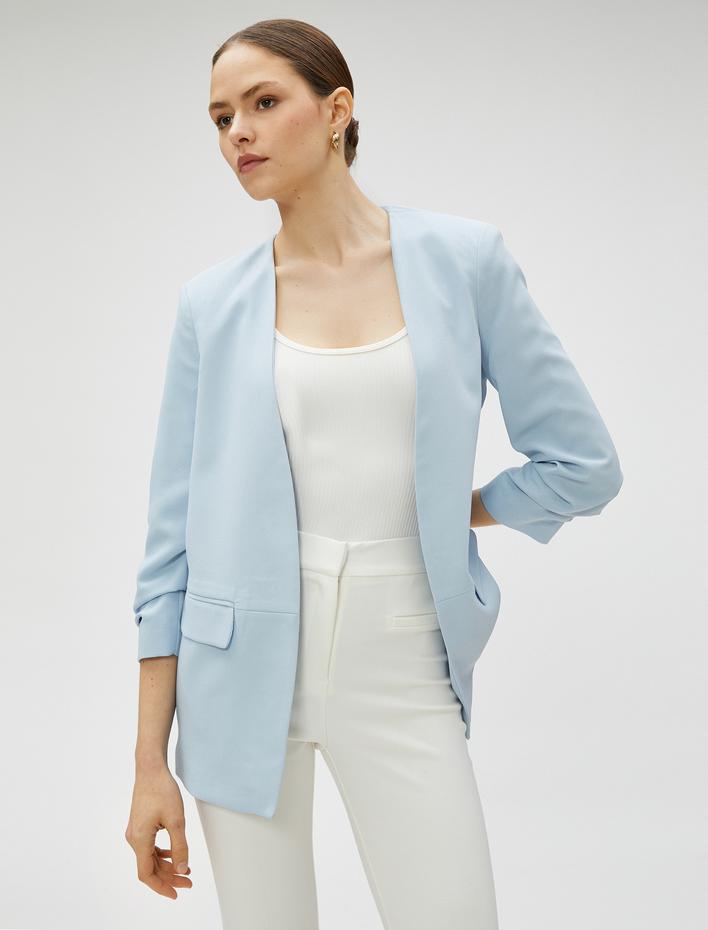  Kol Detaylı Blazer Ceket V Yaka Önü Açık