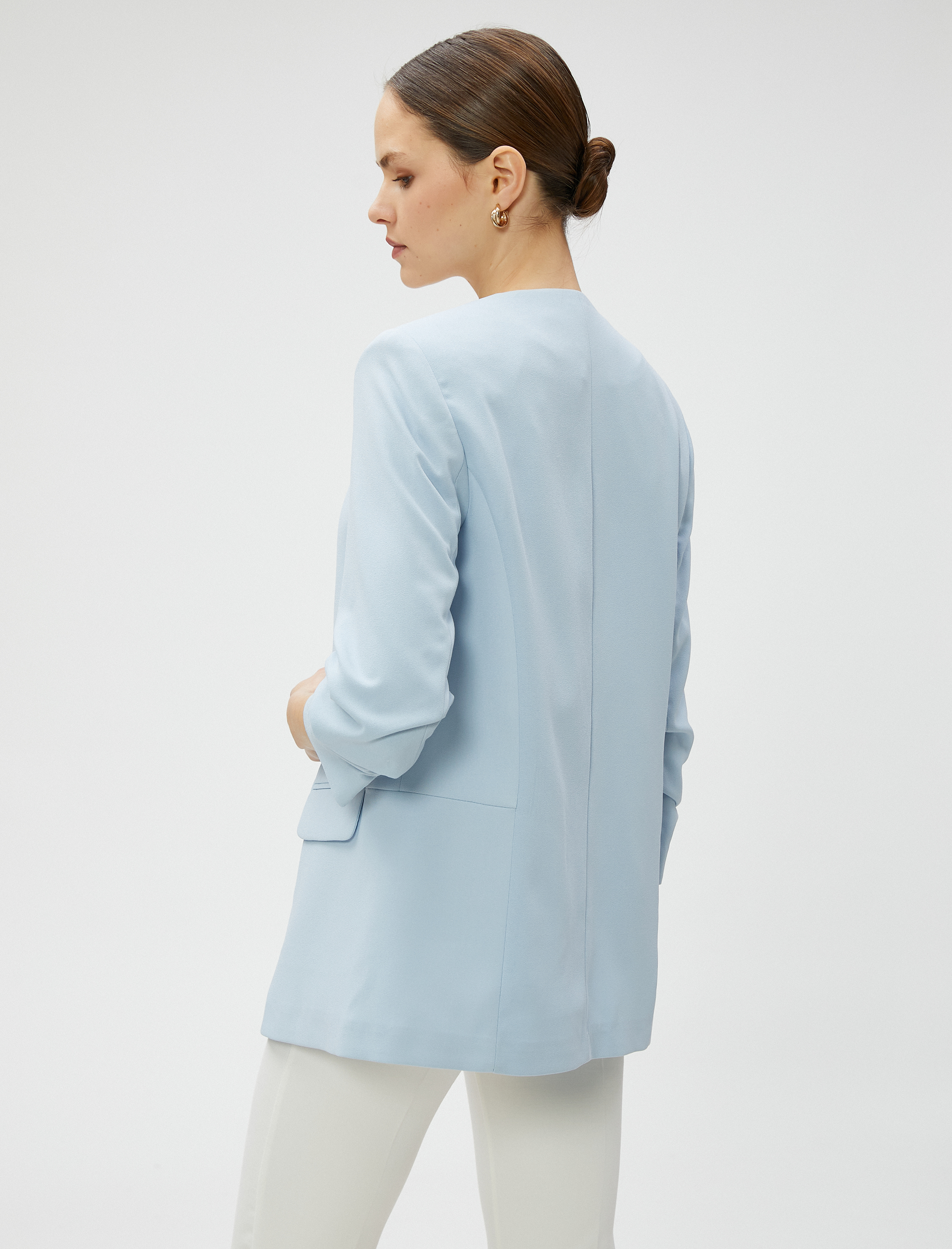   Kol Detaylı Blazer Ceket V Yaka Önü Açık