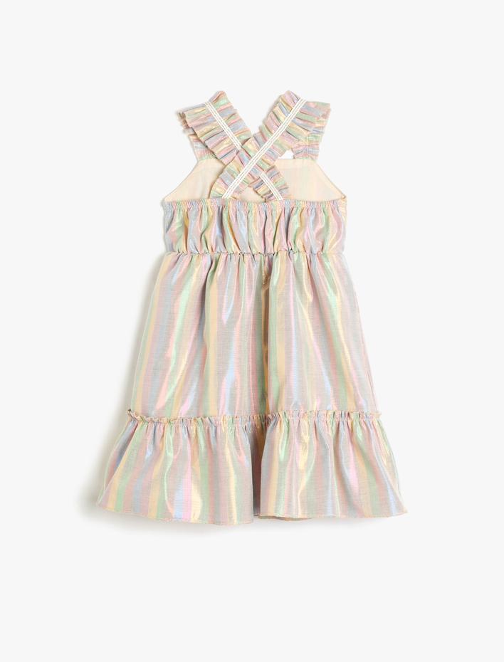 Kız Çocuk Elbise Midi Parıltılı Fırfırlı Askılı Astarlı