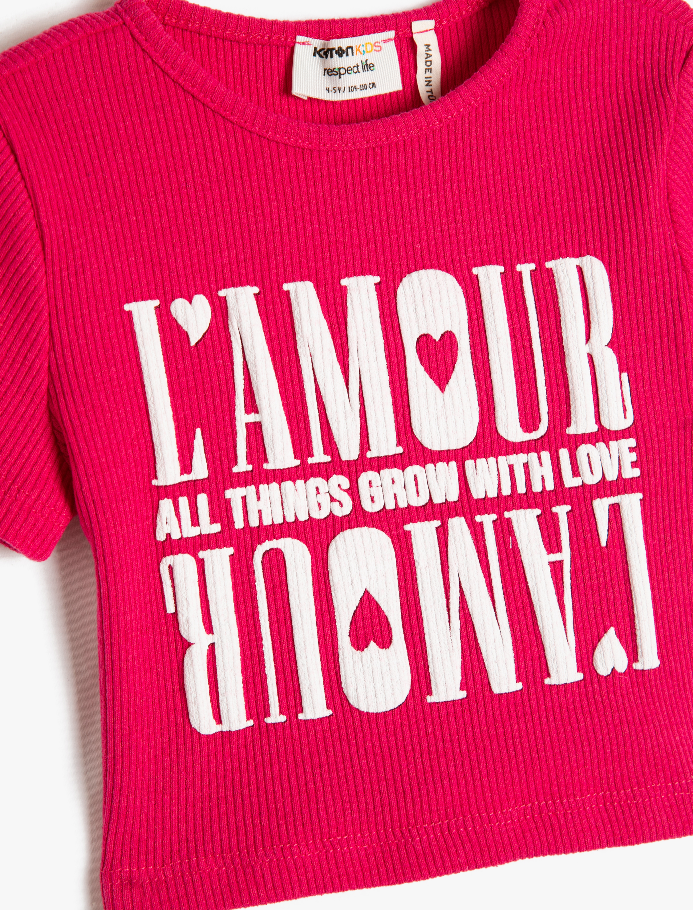  Kız Çocuk Crop Tişört Kısa Kollu Baskılı Bisiklet Yaka Fitilli