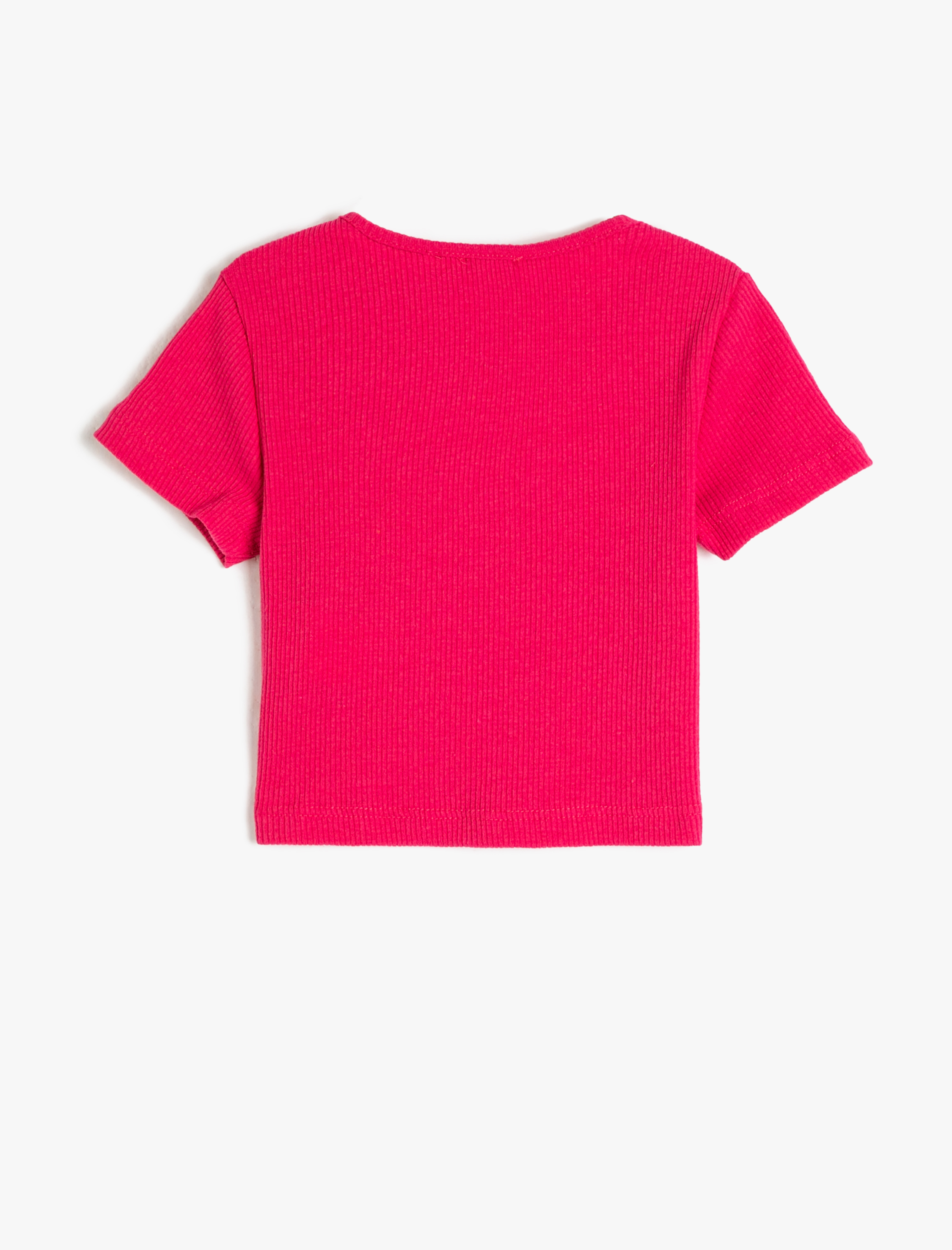  Kız Çocuk Crop Tişört Kısa Kollu Baskılı Bisiklet Yaka Fitilli