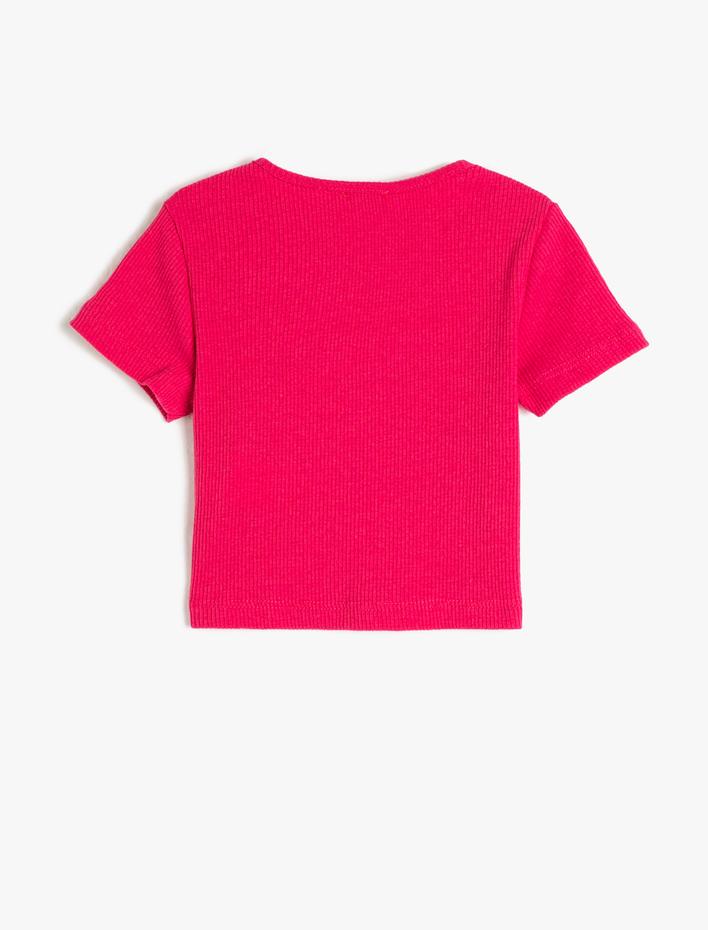 Kız Çocuk Crop Tişört Kısa Kollu Baskılı Bisiklet Yaka Fitilli