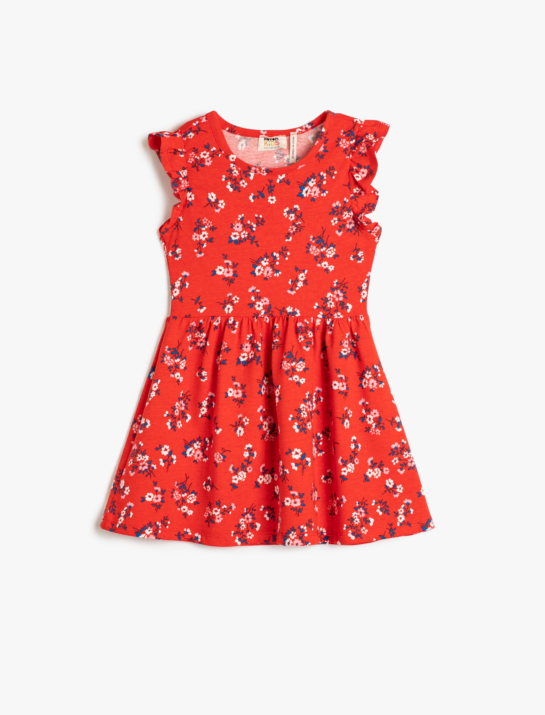  Kız Çocuk Penye Elbise Midi Çiçekli Fırfırlı Pamuklu