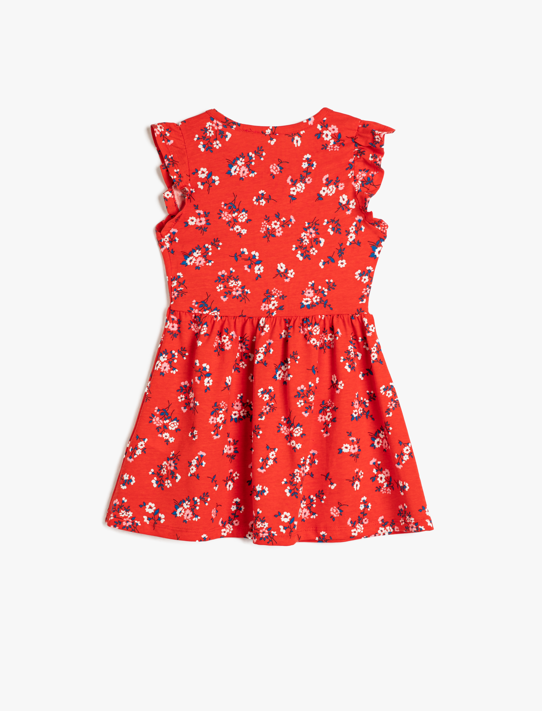  Kız Çocuk Penye Elbise Midi Çiçekli Fırfırlı Pamuklu