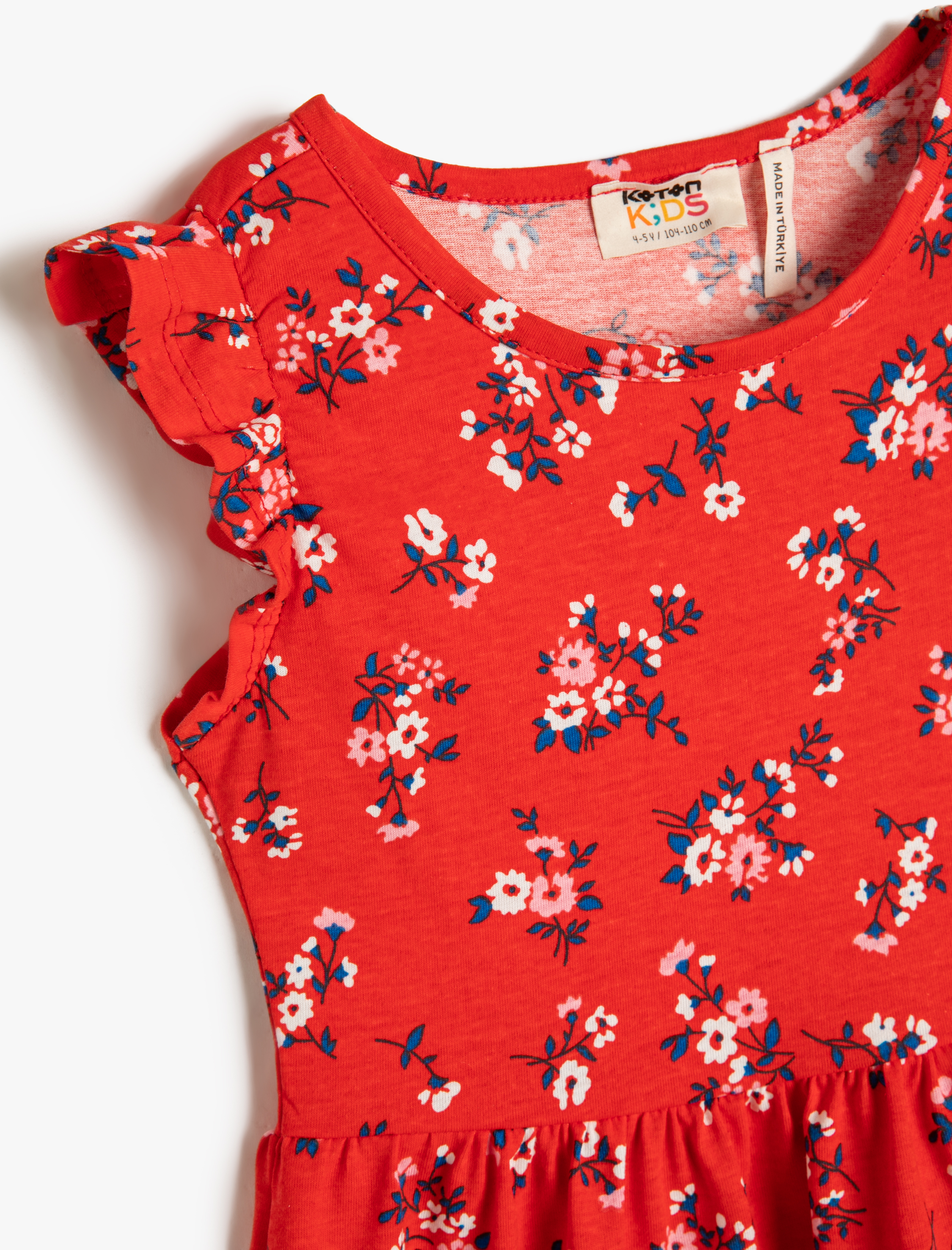  Kız Çocuk Penye Elbise Midi Çiçekli Fırfırlı Pamuklu