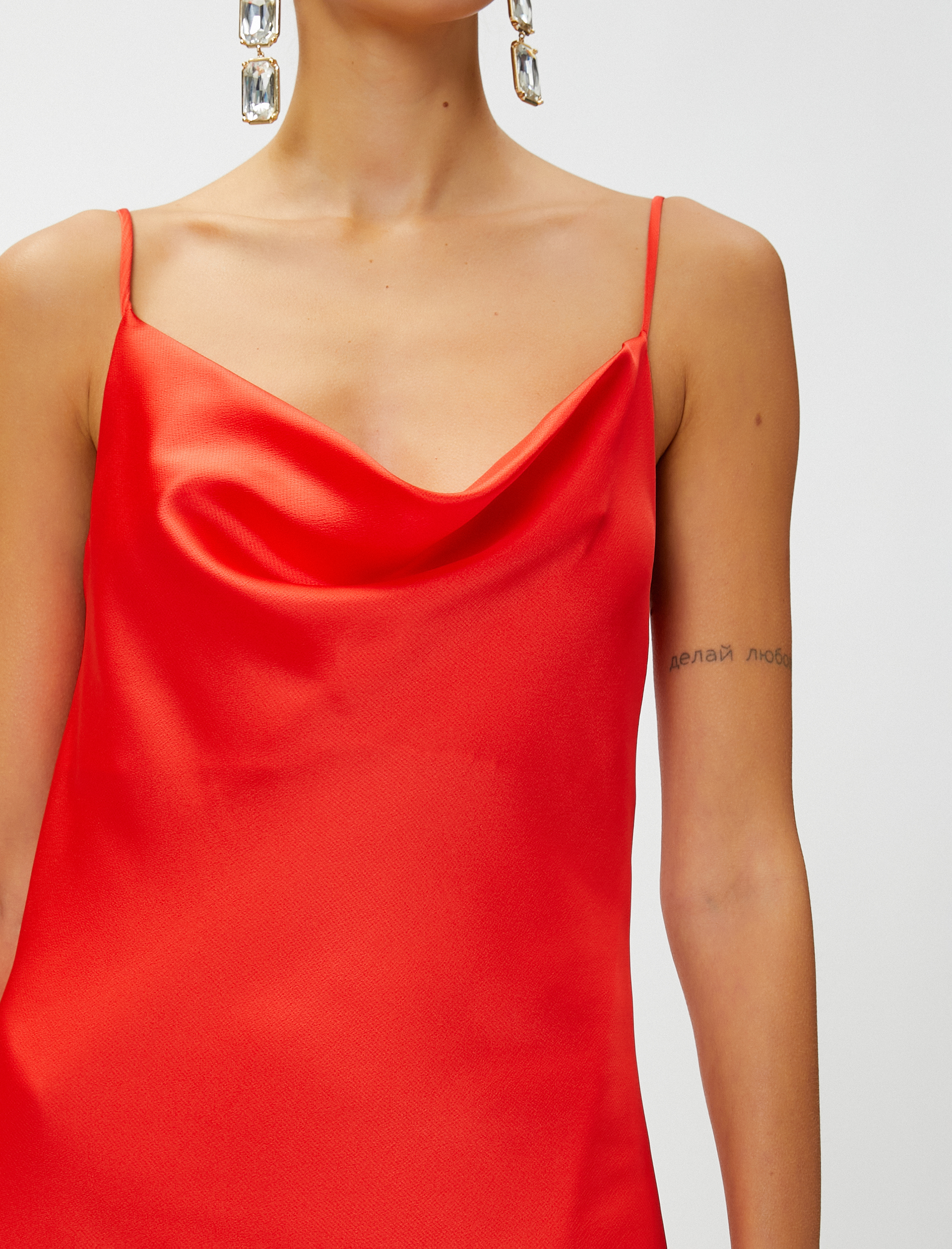   Saten Midi Boy Abiye Elbise Askılı