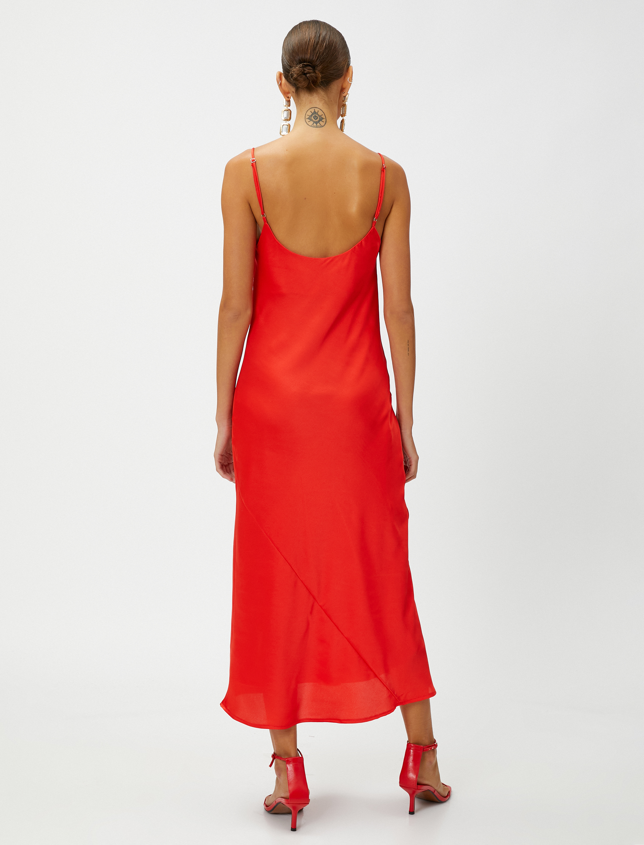   Saten Midi Boy Abiye Elbise Askılı