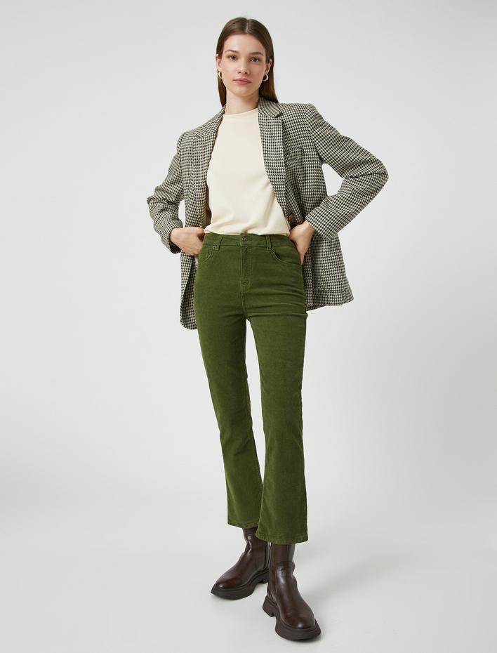  İspanyol Crop Paça Kadife Pantolon Dar Kesim