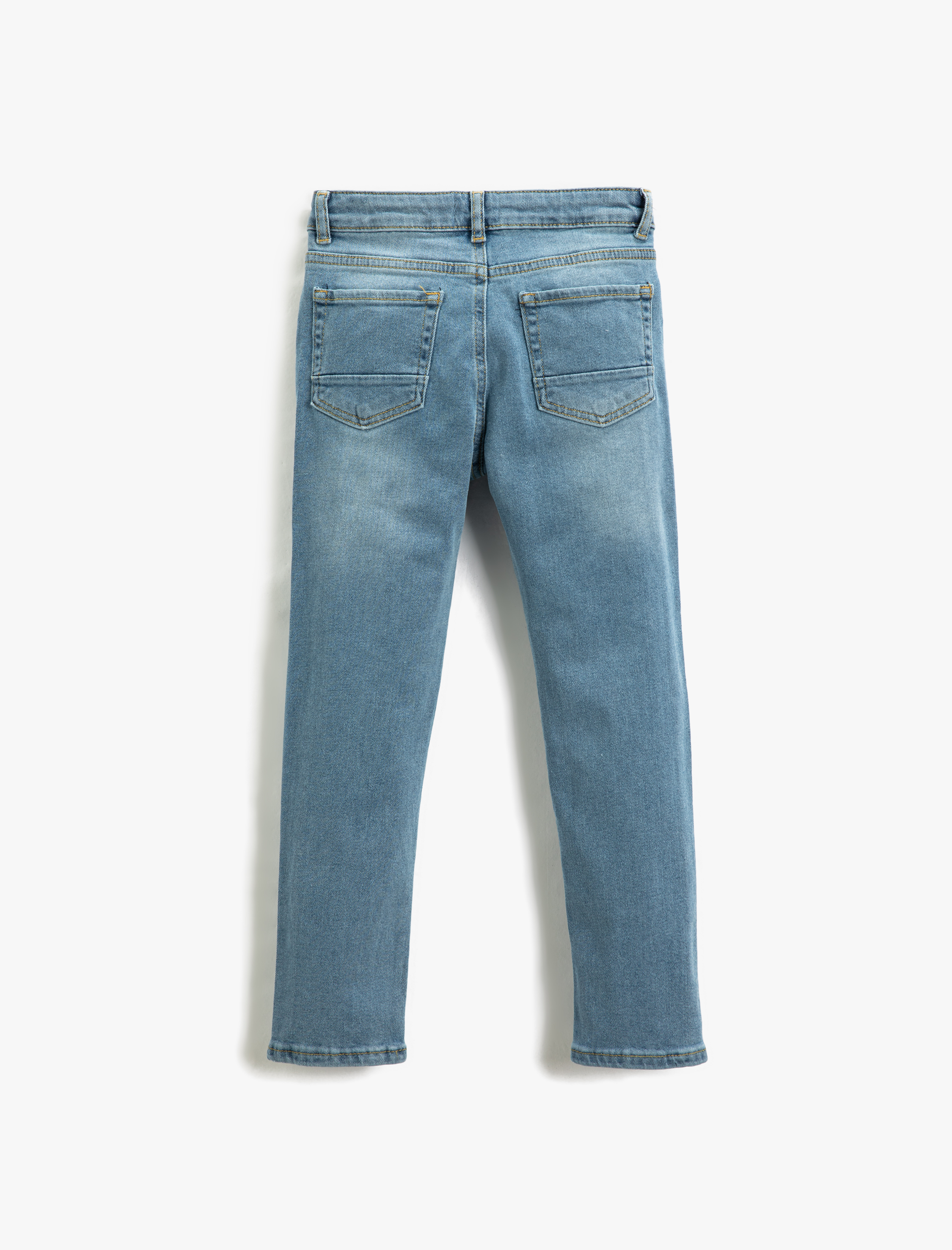  Erkek Çocuk Kot Pantolon Yıpratılmış Detaylı Pamuklu Cepli - Slim Jean  Beli Ayarlanabilir Lastikli