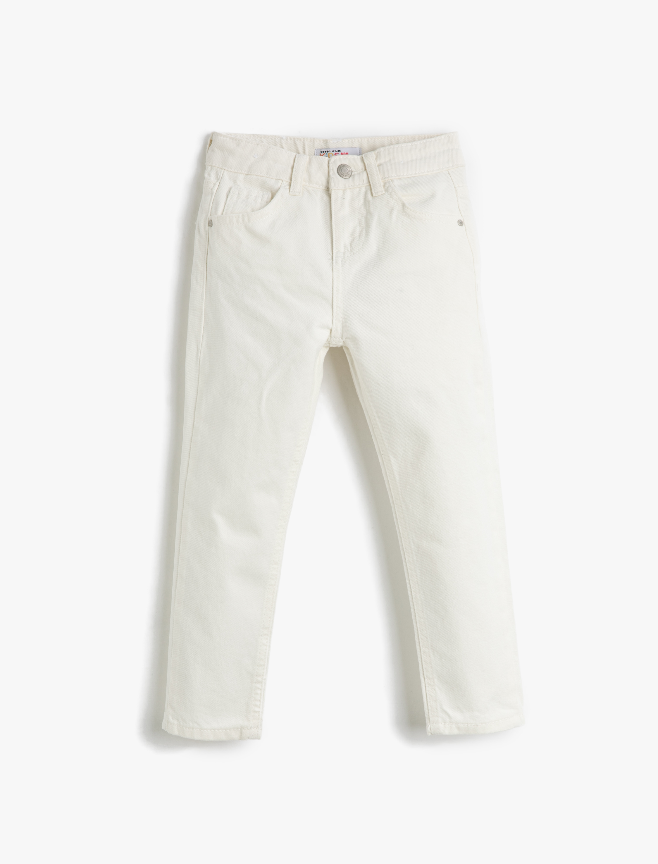  Kız Çocuk Kot Pantolon Rahat Kesim Cepli Pamuklu - Mom Jean Beli Ayarlanabilir Lastikli