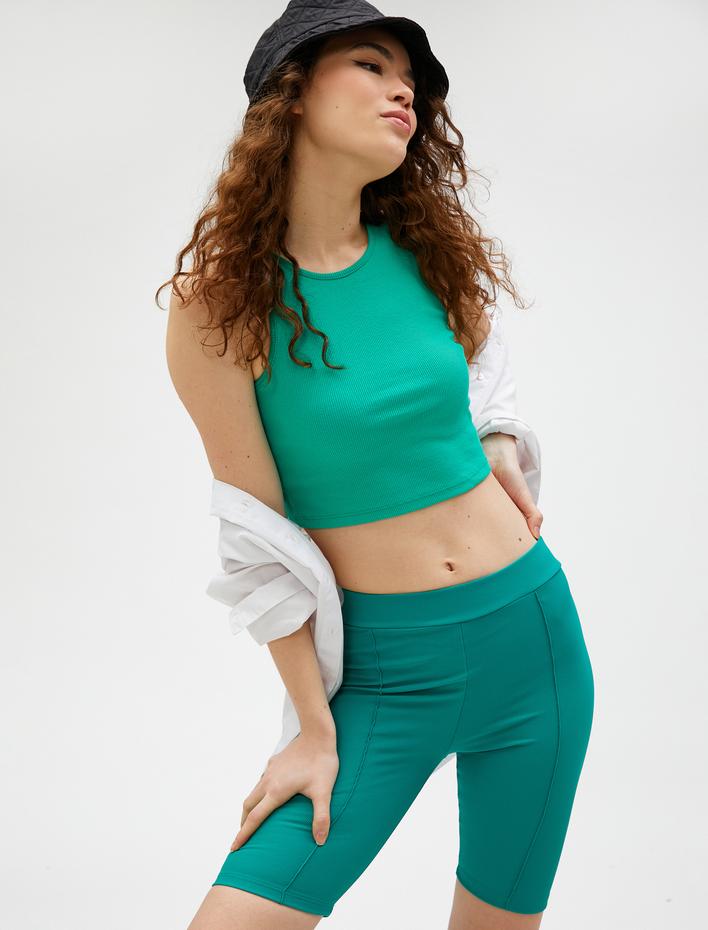  Kısa Şort Tayt Nervürlü Beli Lastikli