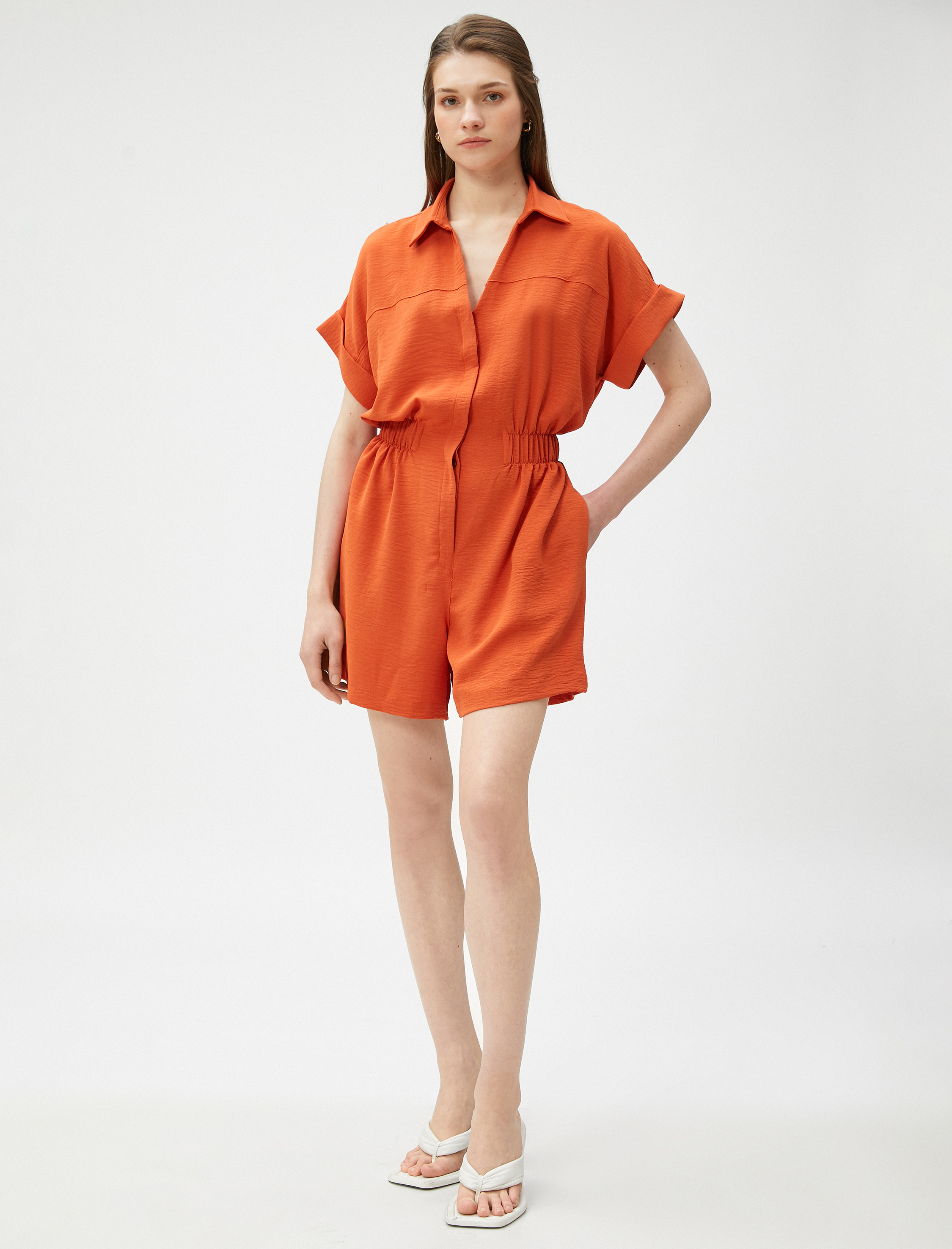 Şortlu Tulum Gömlek Yaka Kısa Kollu