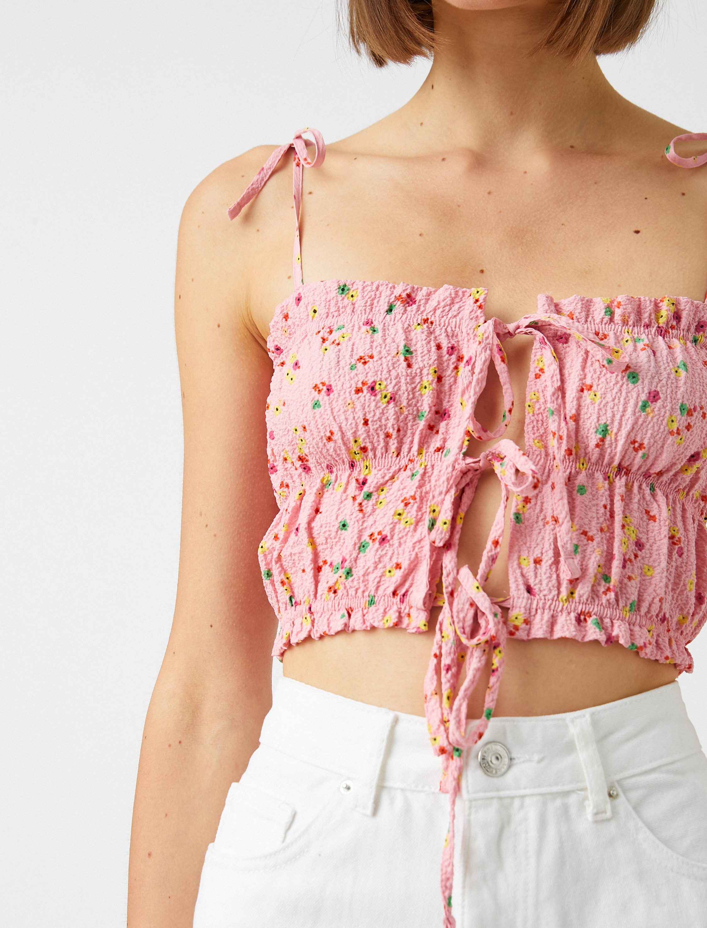   Crop Atlet Önden Bağlamalı Çiçek Desenli