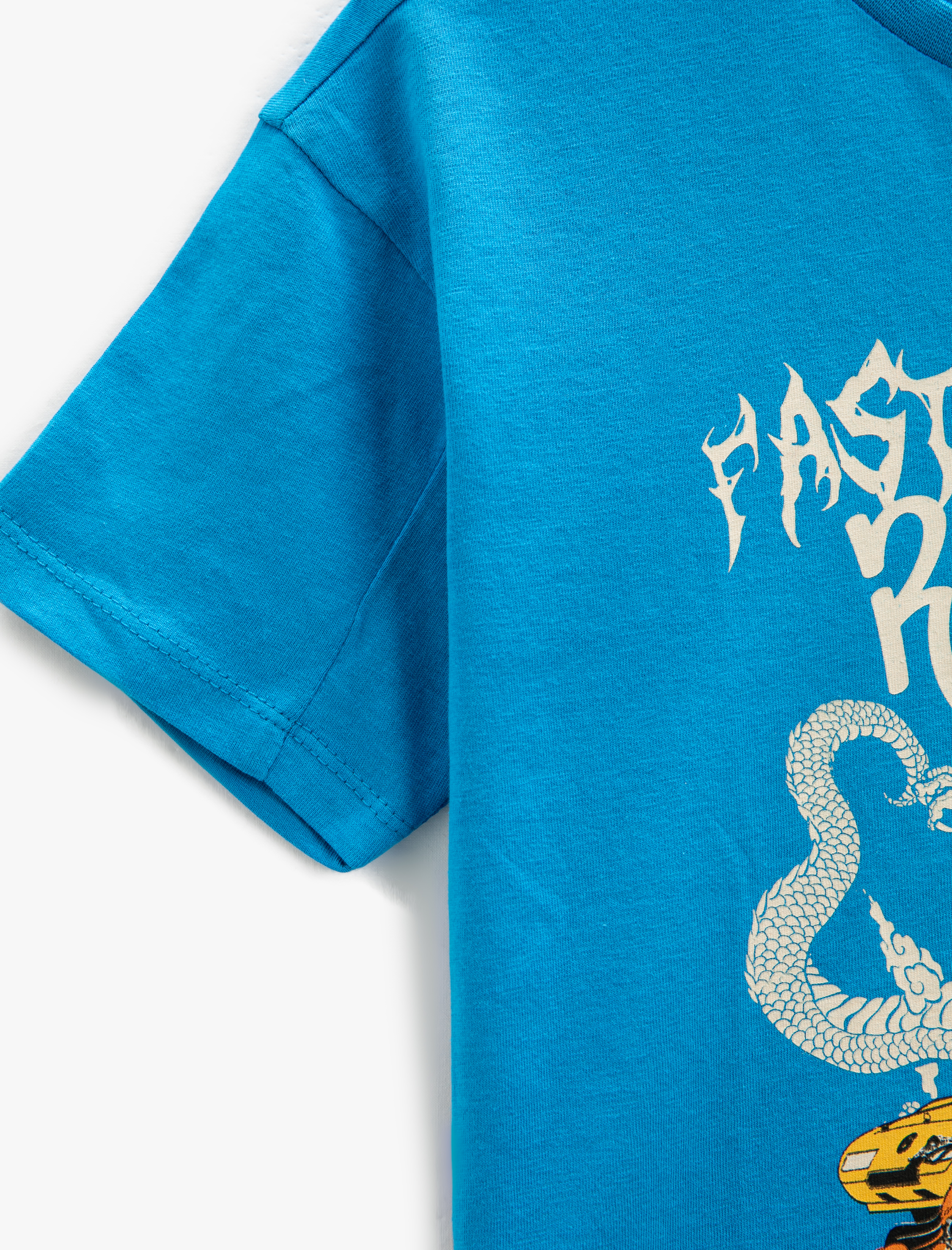  Erkek Çocuk Kısa Kollu Tişört Bisiklet Yaka Baskılı Pamuklu