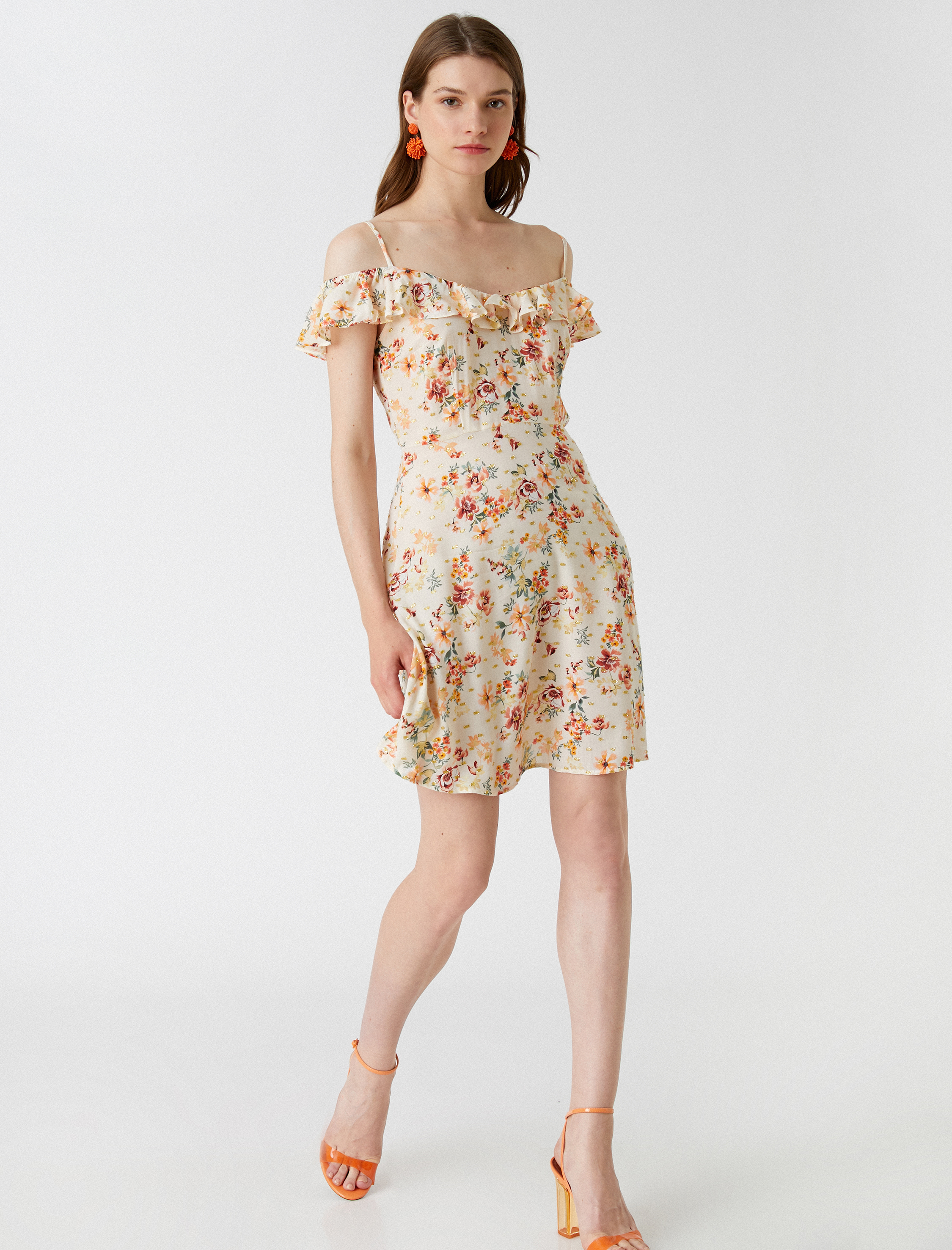   Mini Viskon Elbise Askılı Fırfır Detaylı