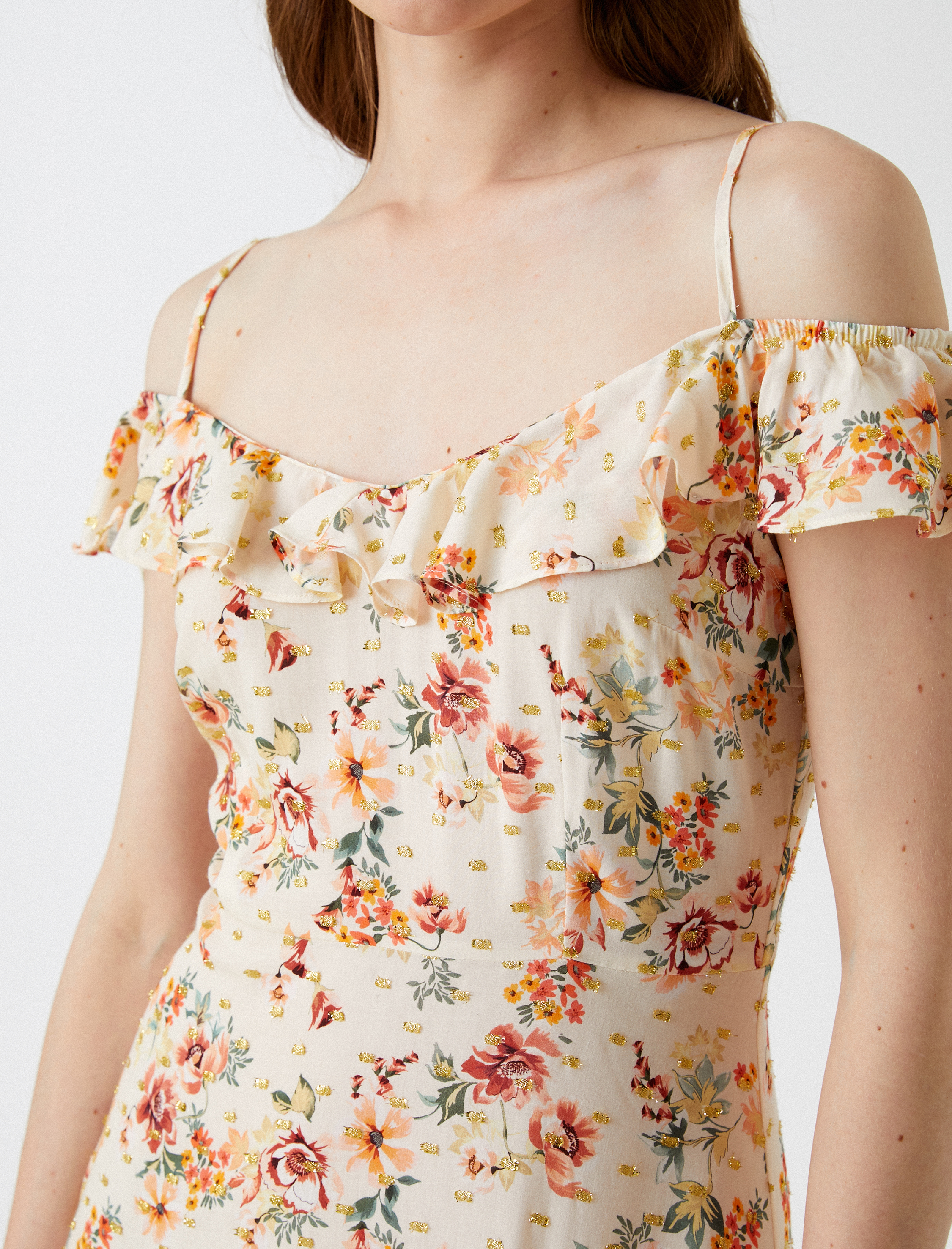   Mini Viskon Elbise Askılı Fırfır Detaylı