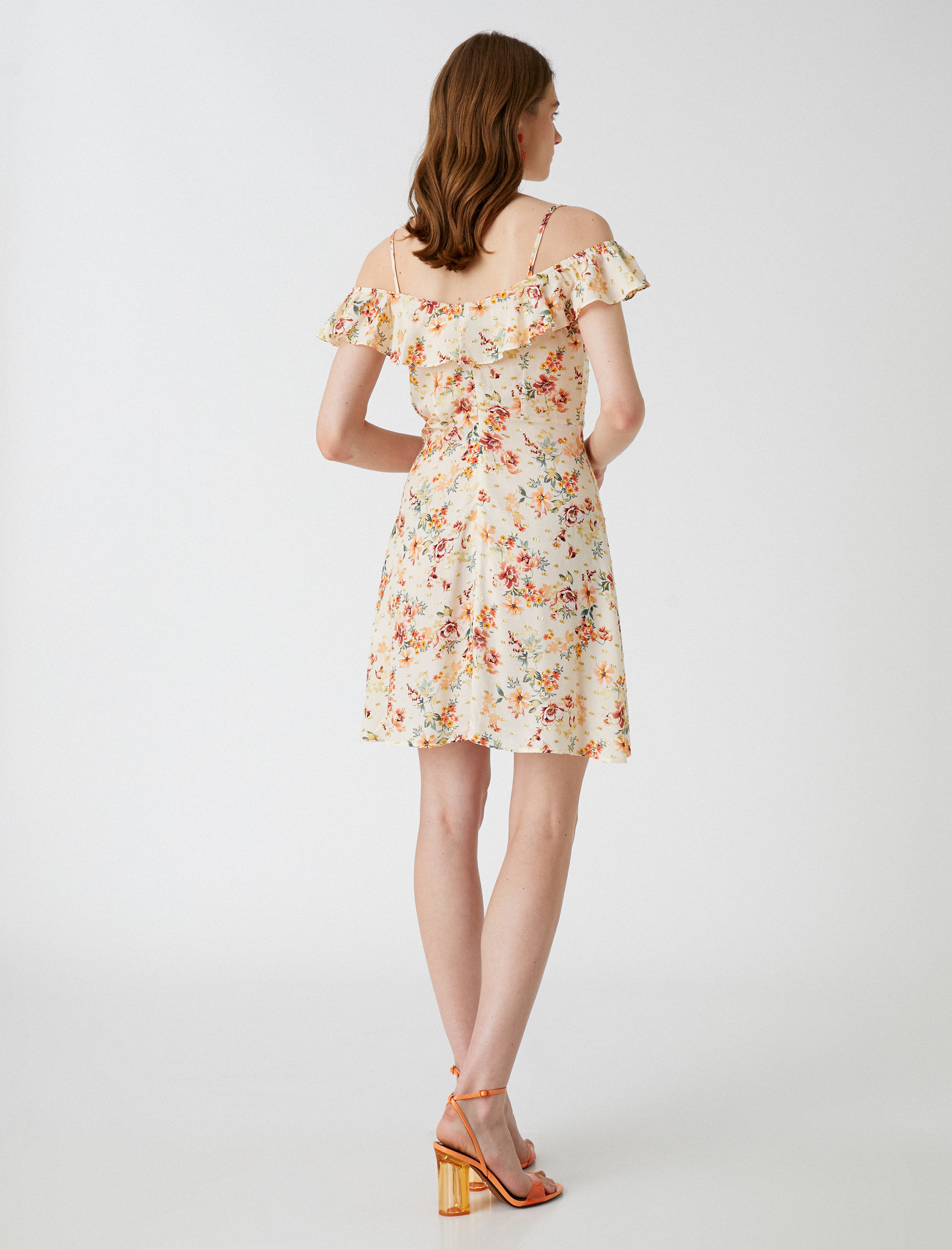   Mini Viskon Elbise Askılı Fırfır Detaylı