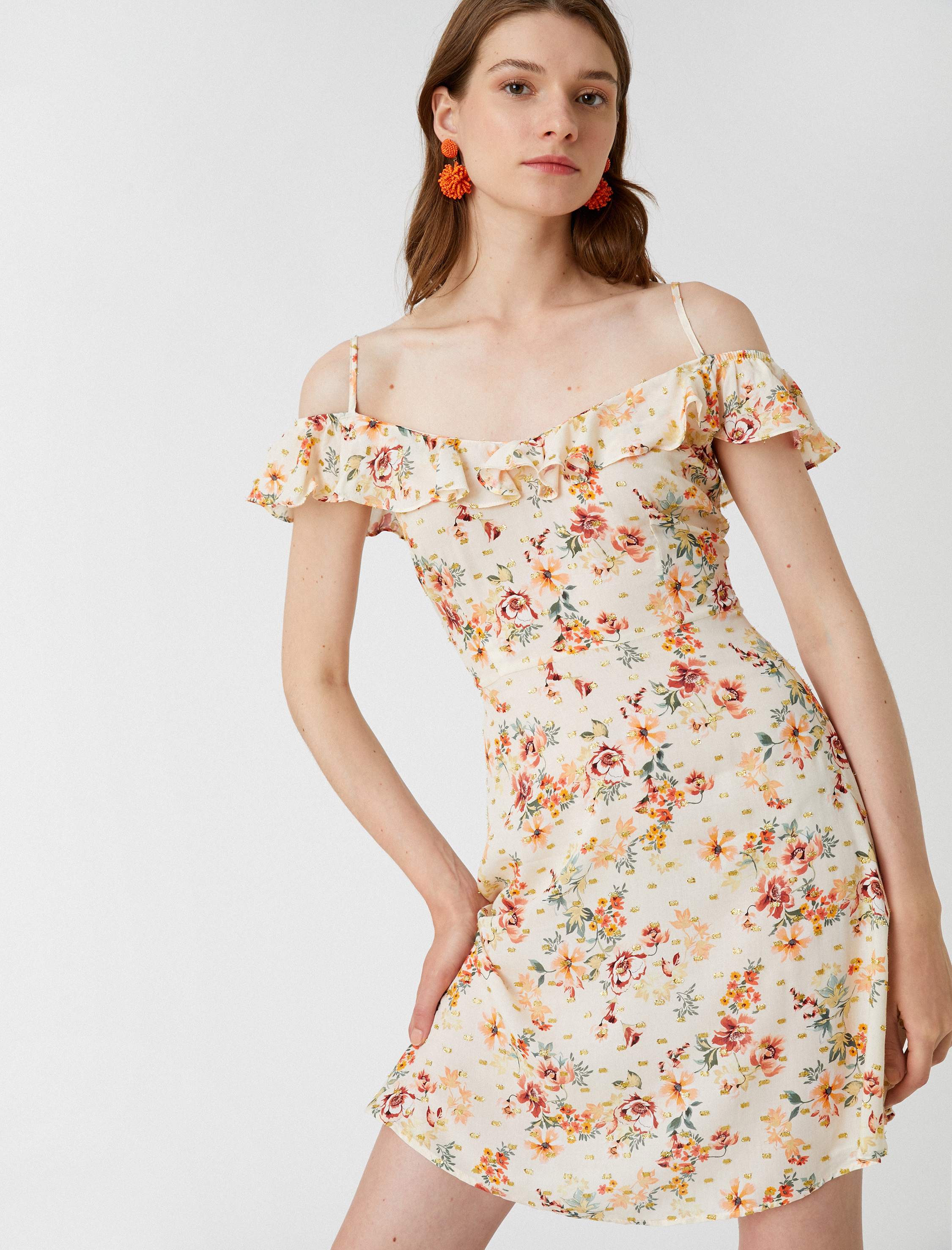   Mini Viskon Elbise Askılı Fırfır Detaylı