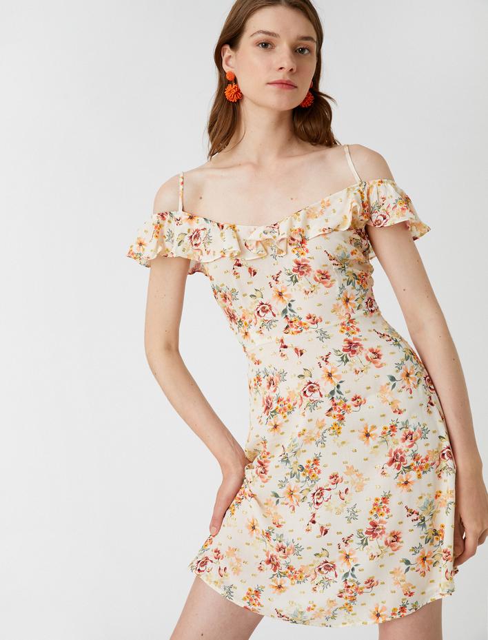  Mini Viskon Elbise Askılı Fırfır Detaylı