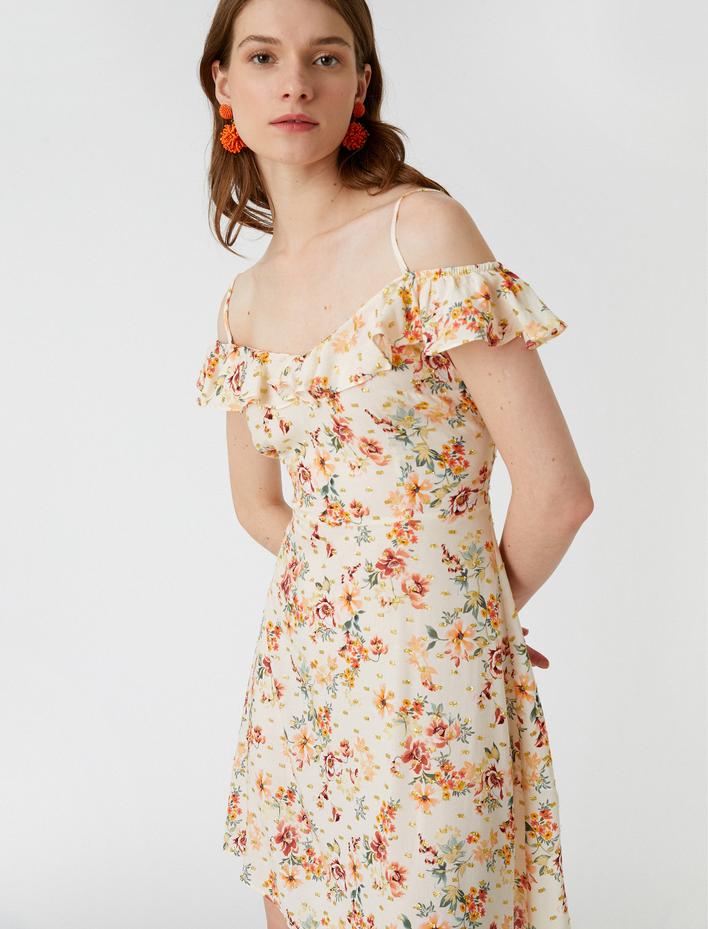  Mini Viskon Elbise Askılı Fırfır Detaylı