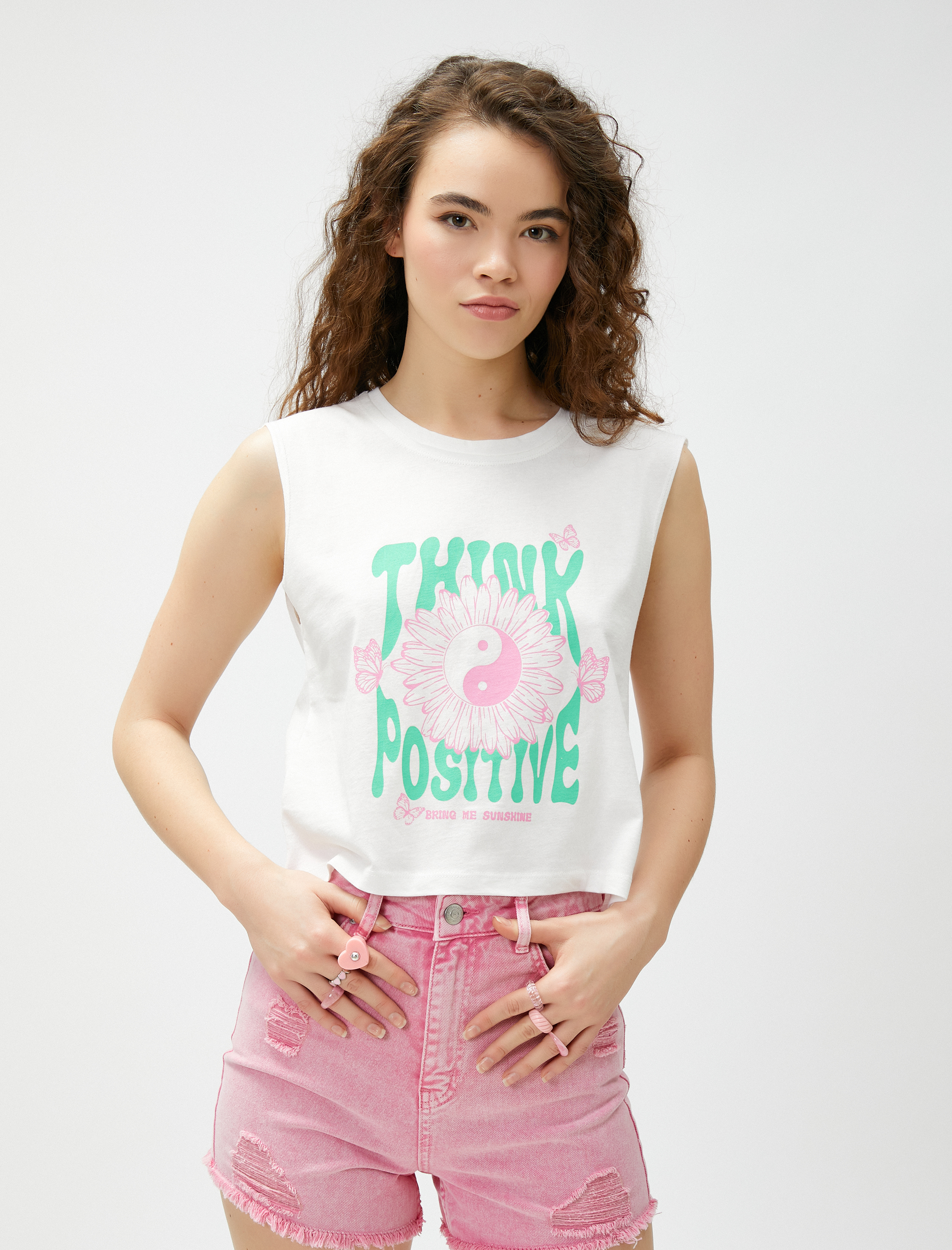   Slogan Baskılı Atlet Bisiklet Yaka Pamuklu