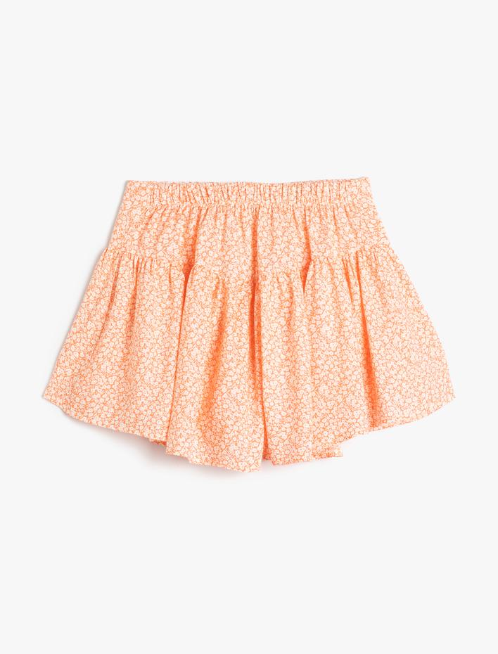 Kız Çocuk Şort Etek Çiçekli Beli Lastikli Fırfırlı