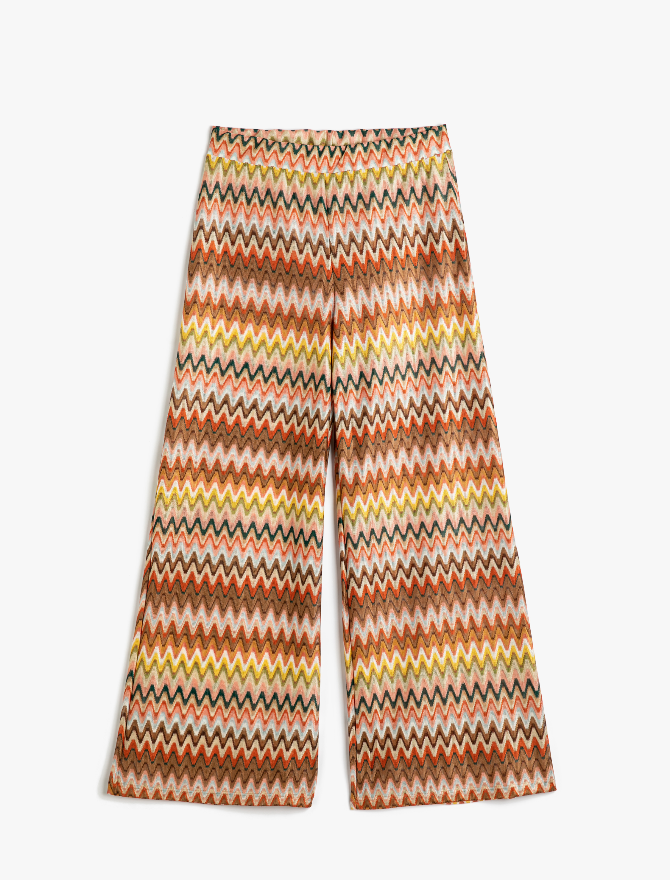 Bol Paça Plaj Pantolonu Desenli Beli Lastikli